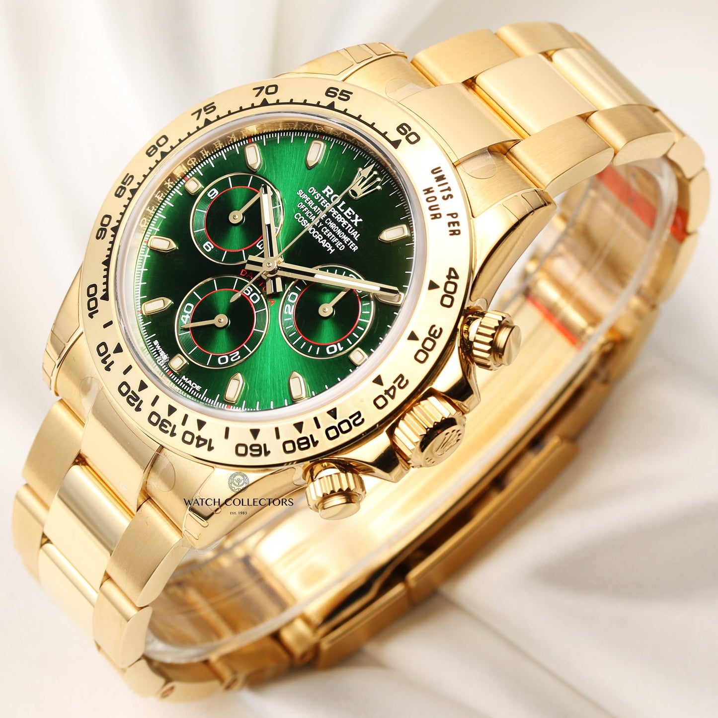 Unworn Full Set Rolex Daytona Green Dial 116508 18k Yellow Gold