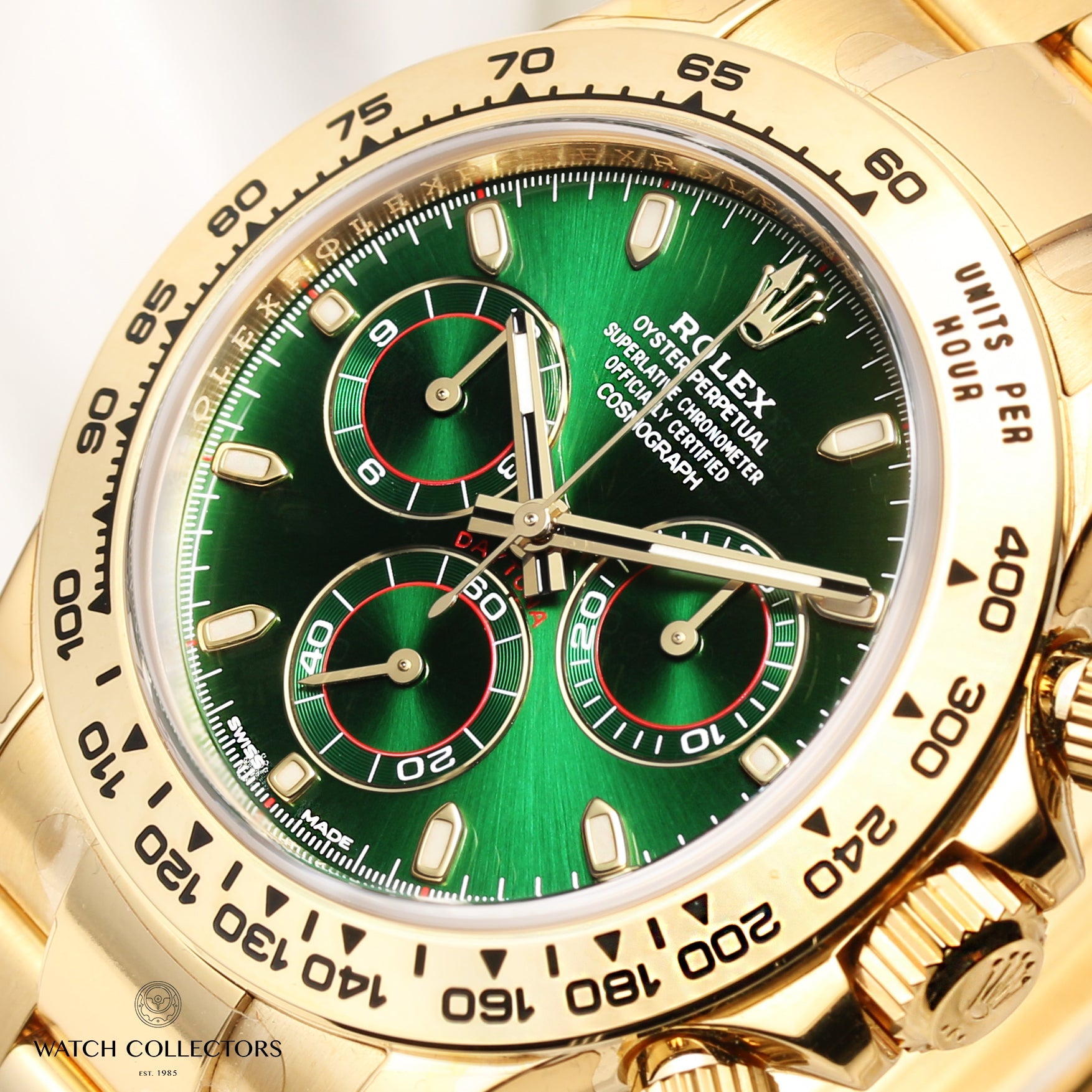 Unworn Full Set Rolex Daytona Green Dial 116508 18k Yellow Gold