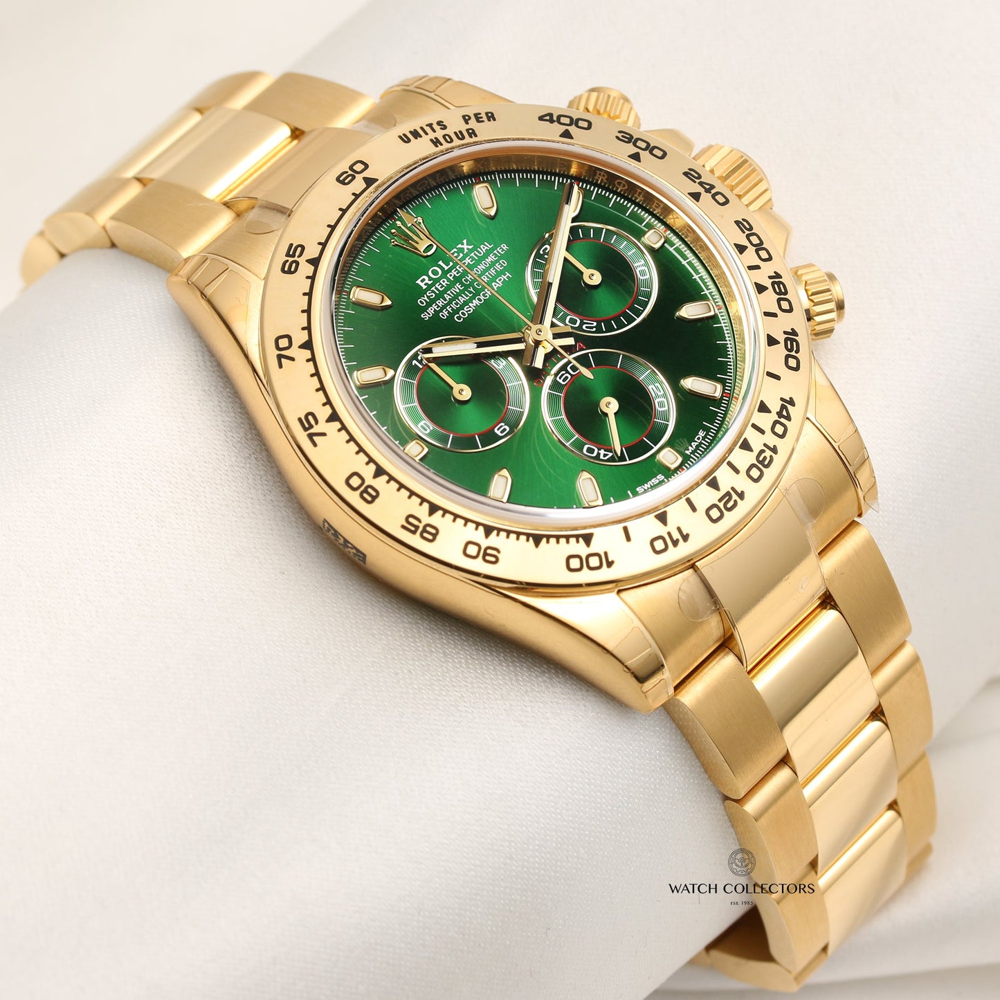 Unworn Full Set Rolex Daytona Green Dial 116508 18k Yellow Gold