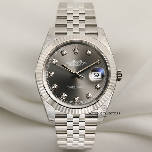 Unworn Full Set Rolex DateJust 41 Dark Rhodium diamond dial 126334 Steel & 18k White Gold