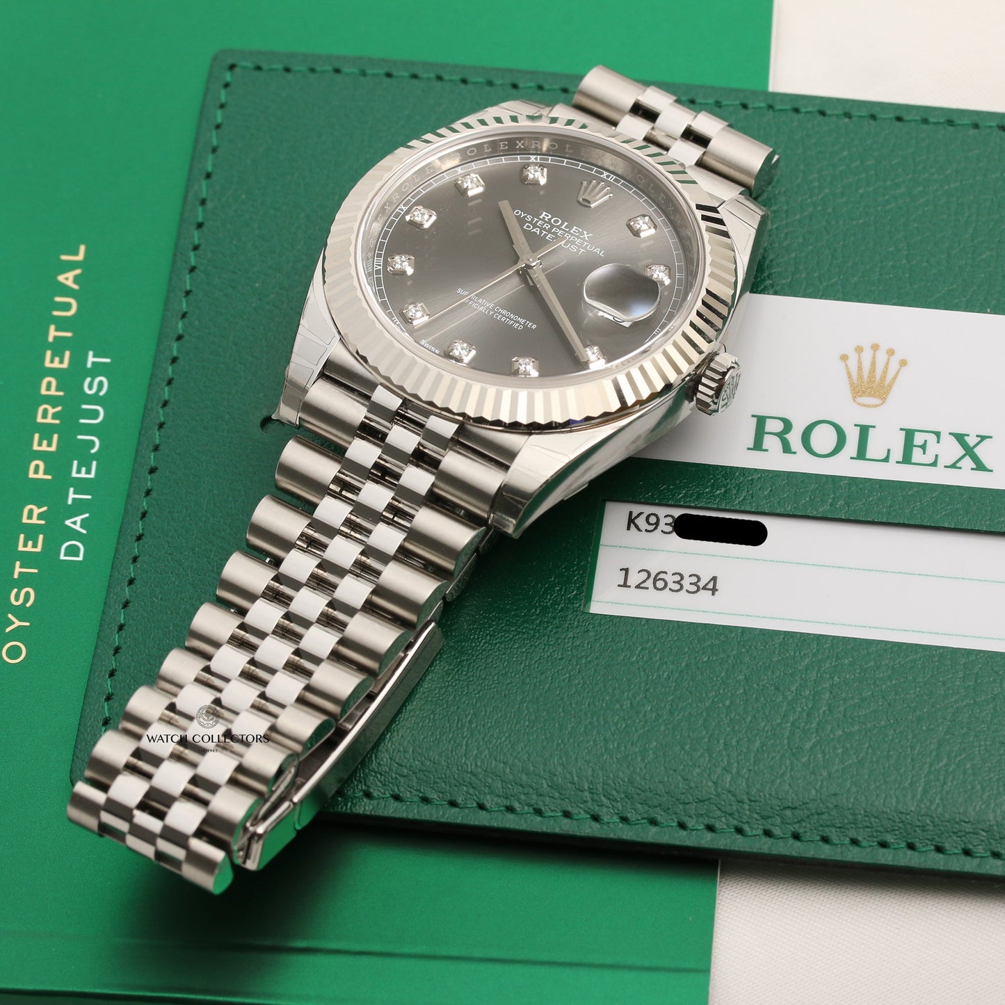 Unworn Full Set Rolex DateJust 41 Dark Rhodium diamond dial 126334 Steel & 18k White Gold