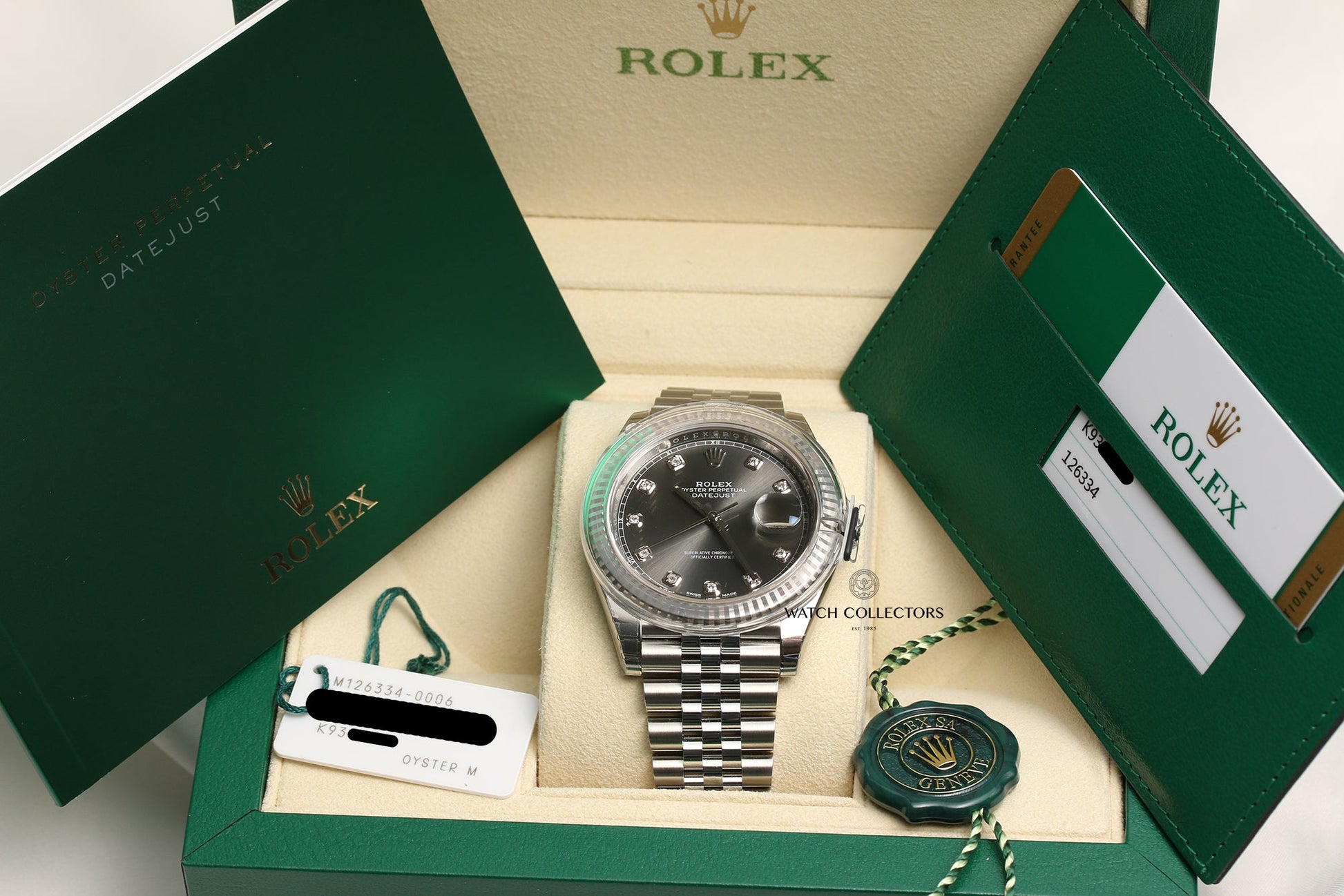 Unworn Full Set Rolex DateJust 41 Dark Rhodium diamond dial 126334 Steel & 18k White Gold