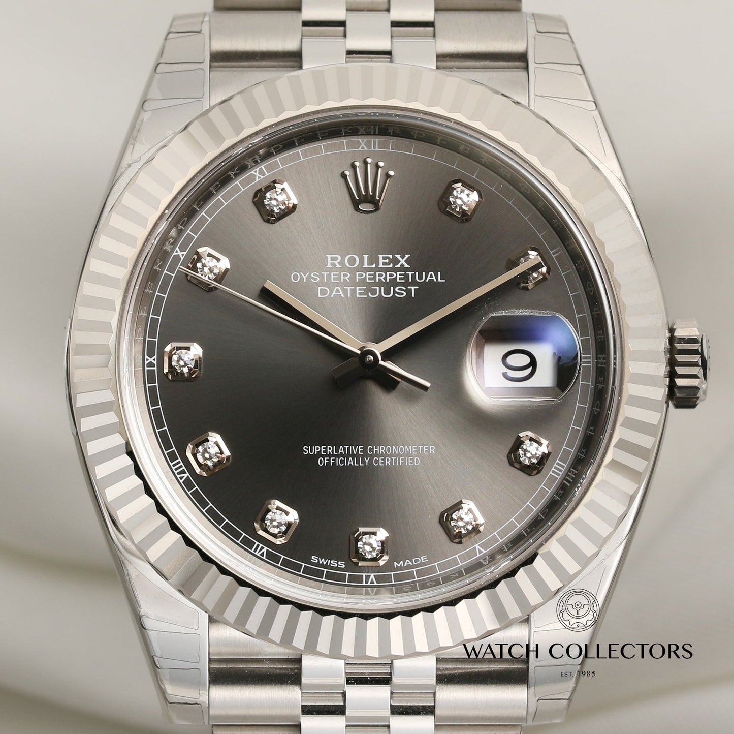 Unworn Full Set Rolex DateJust 41 Dark Rhodium diamond dial 126334 Steel & 18k White Gold