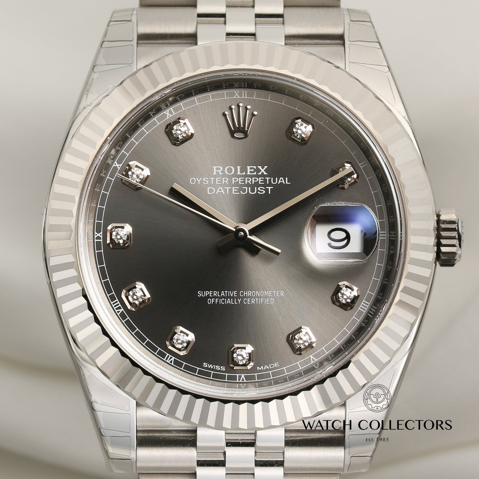 Unworn Full Set Rolex DateJust 41 Dark Rhodium diamond dial 126334 Steel & 18k White Gold