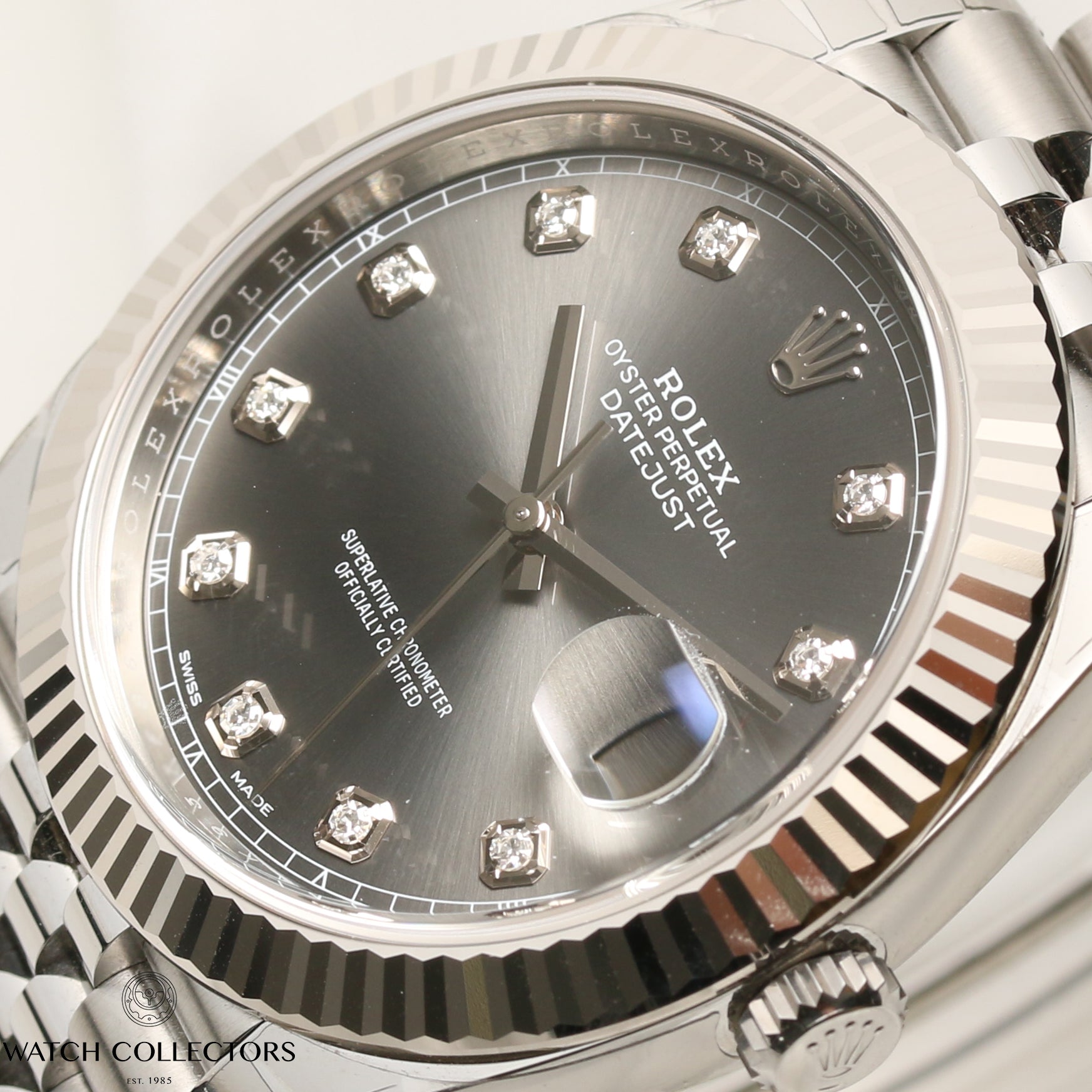 Unworn Full Set Rolex DateJust 41 Dark Rhodium diamond dial 126334 Steel & 18k White Gold