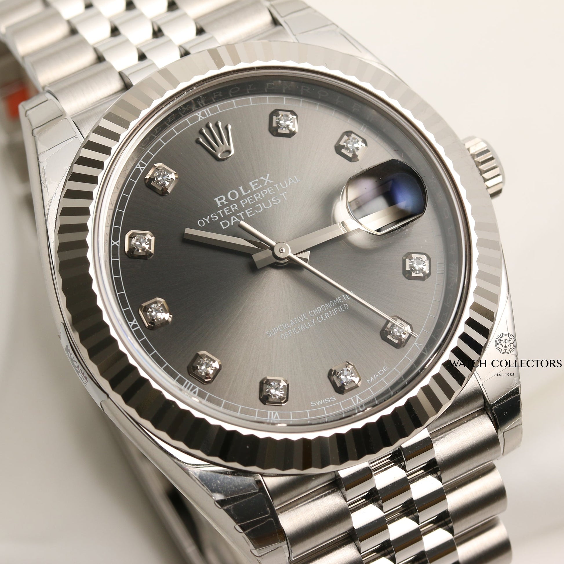 Unworn Full Set Rolex DateJust 41 Dark Rhodium diamond dial 126334 Steel & 18k White Gold