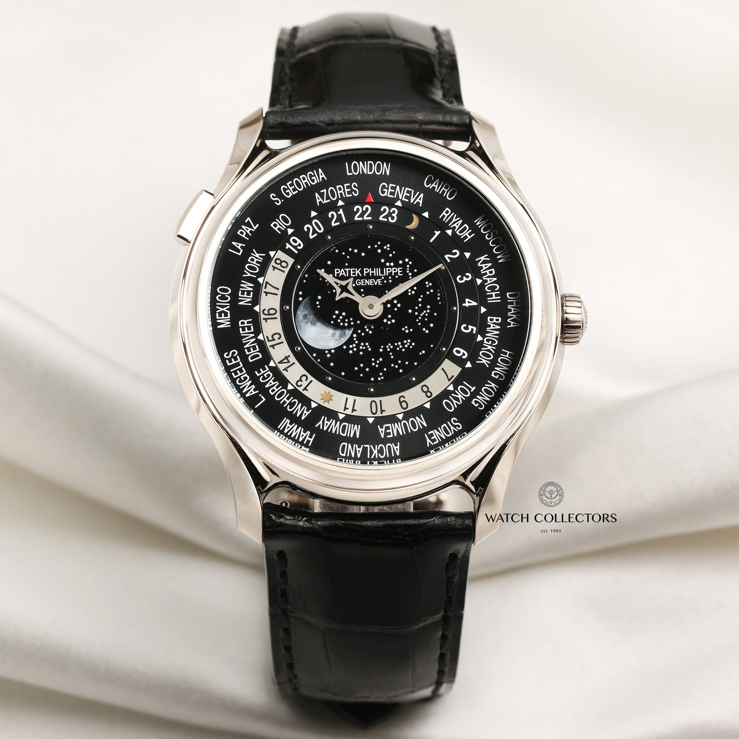 Unworn Patek Philippe World Time 5575G-001 175th Anniversary 18K White Gold Moonphase