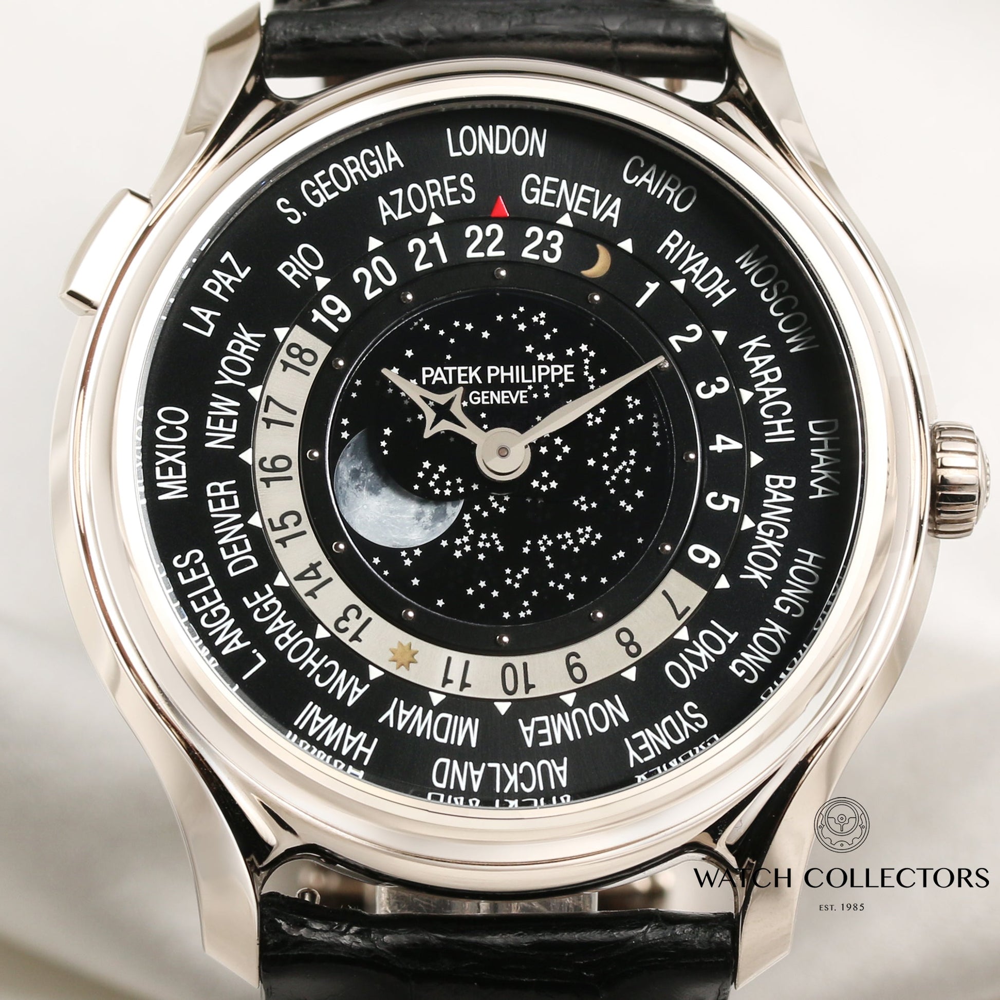 Unworn Patek Philippe World Time 5575G-001 175th Anniversary 18K White Gold Moonphase