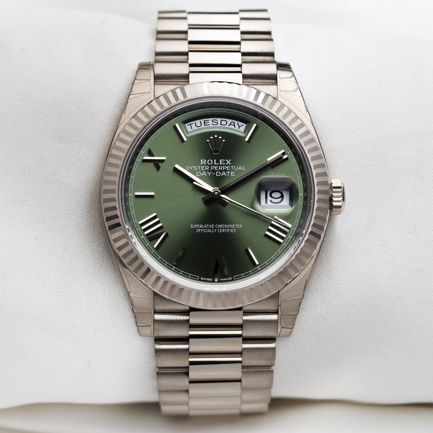 Unworn Rolex Day-Date 40 | Olive Green Dial | 18k White Gold | REF. 228239