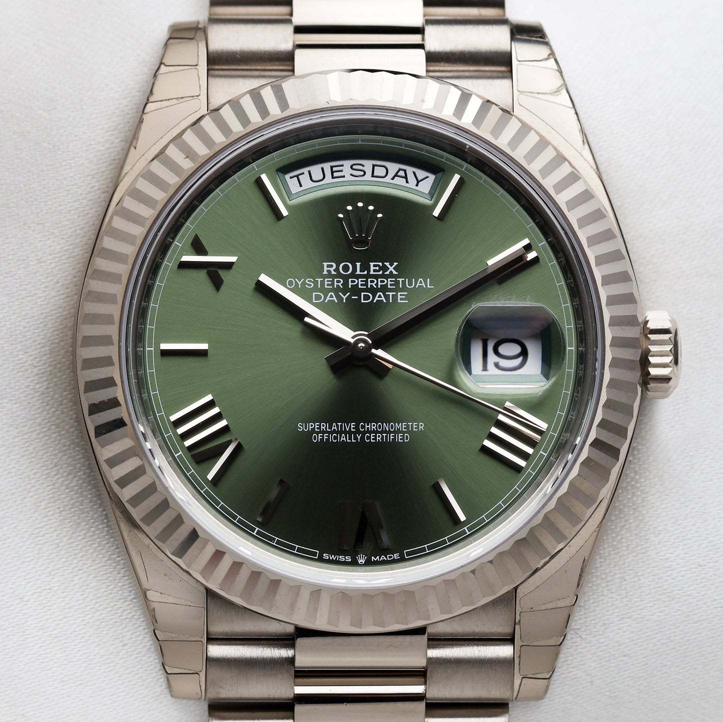 Unworn Rolex Day-Date 40 | Olive Green Dial | 18k White Gold | REF. 228239