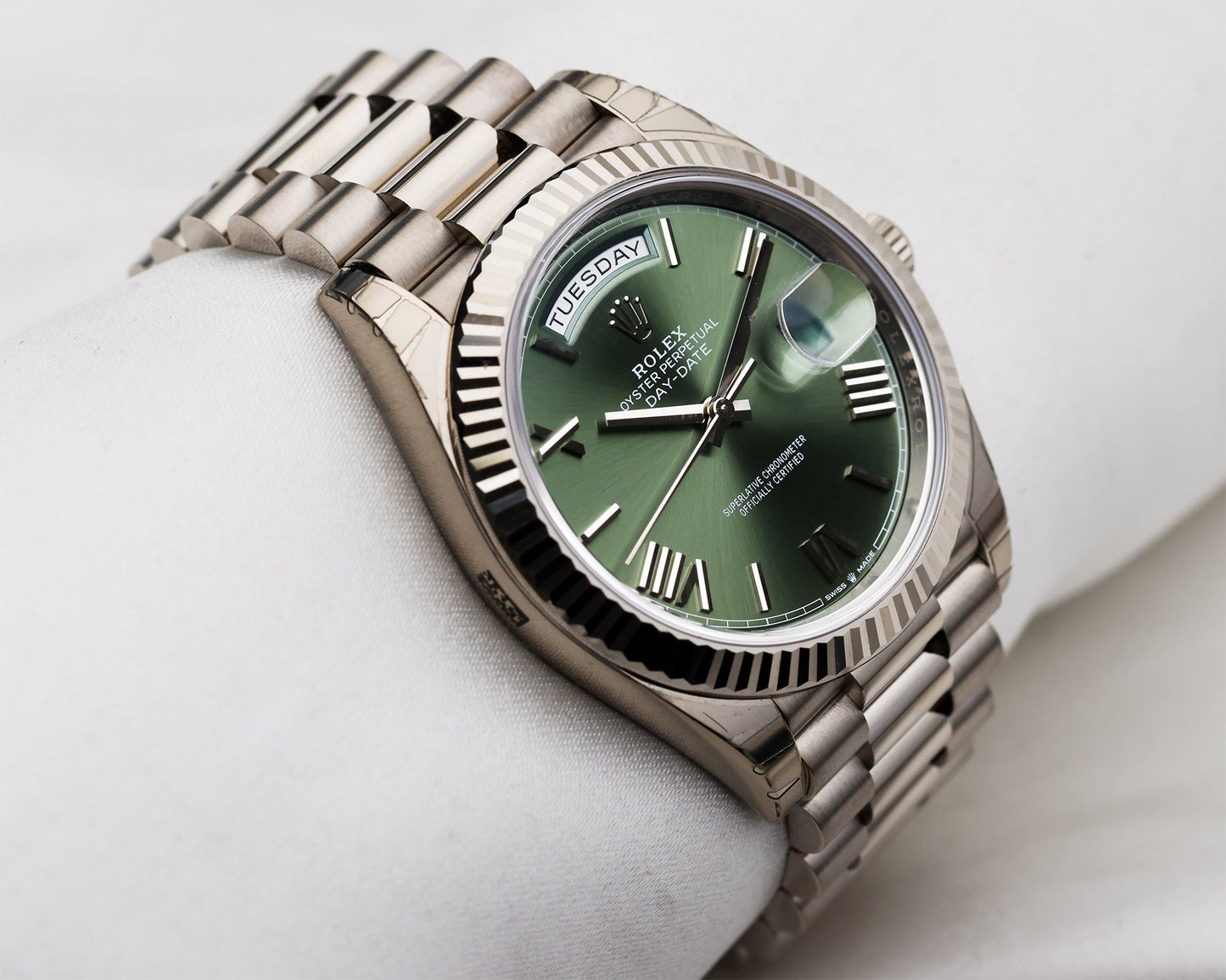 Unworn Rolex Day-Date 40 | Olive Green Dial | 18k White Gold | REF. 228239