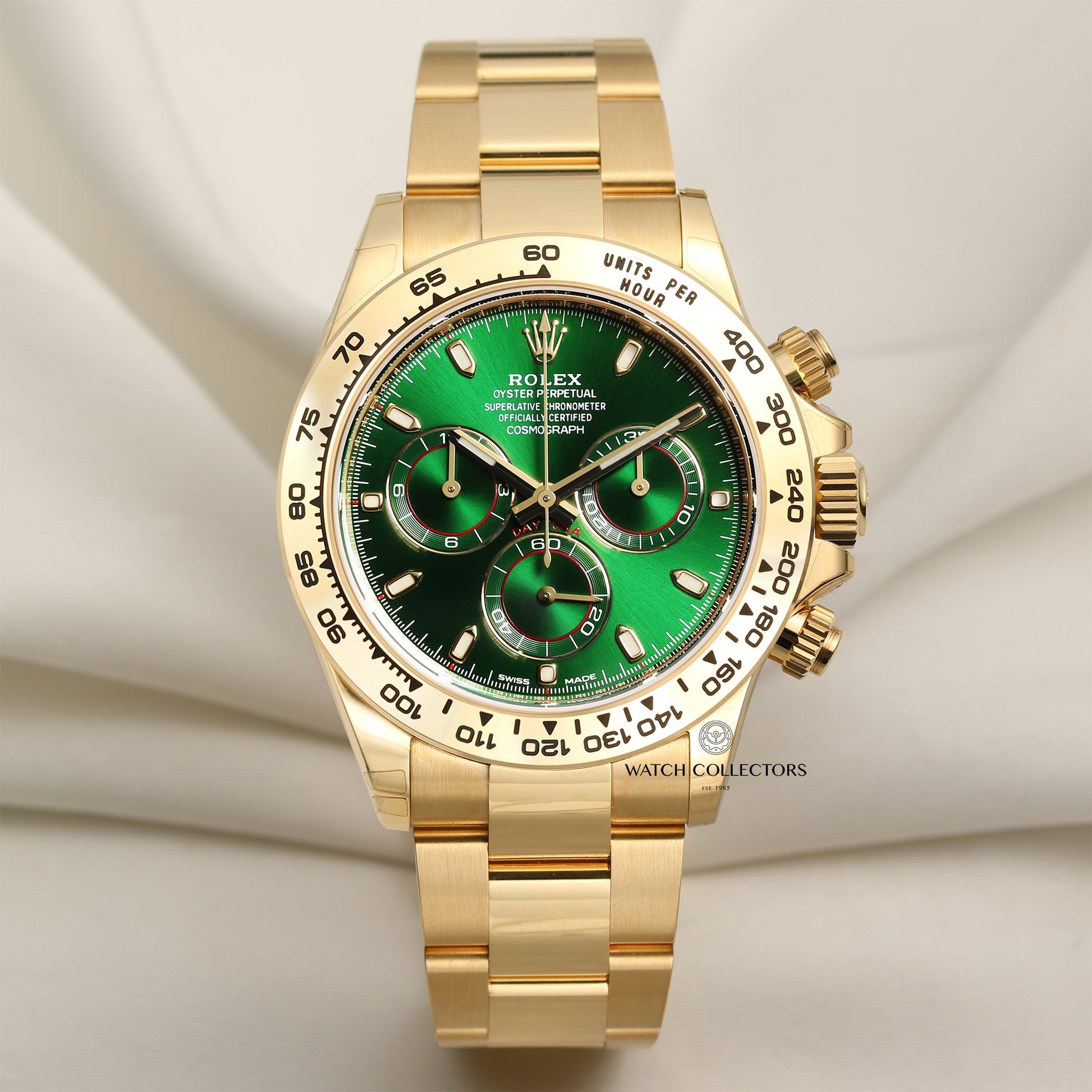 Unworn Full-Set Rolex Daytona 116508 Green Dial 18k Yellow Gold