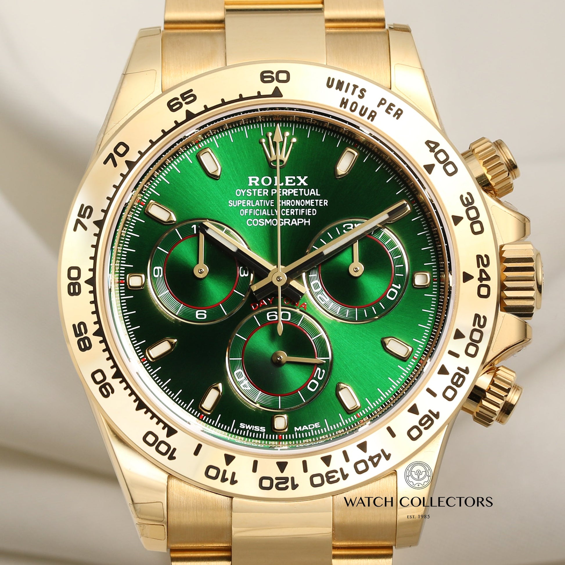 Unworn Full-Set Rolex Daytona 116508 Green Dial 18k Yellow Gold