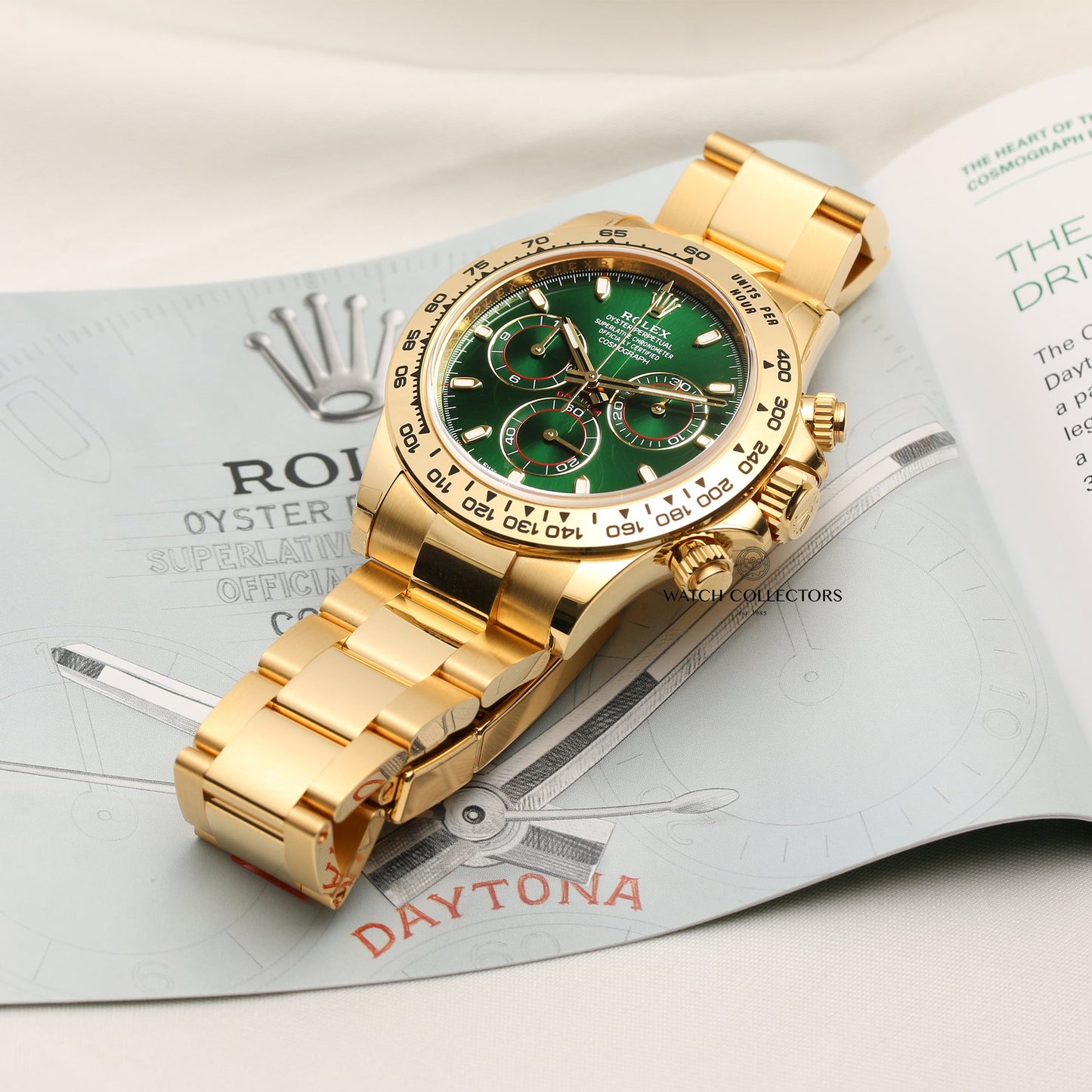 Unworn Full-Set Rolex Daytona 116508 Green Dial 18k Yellow Gold