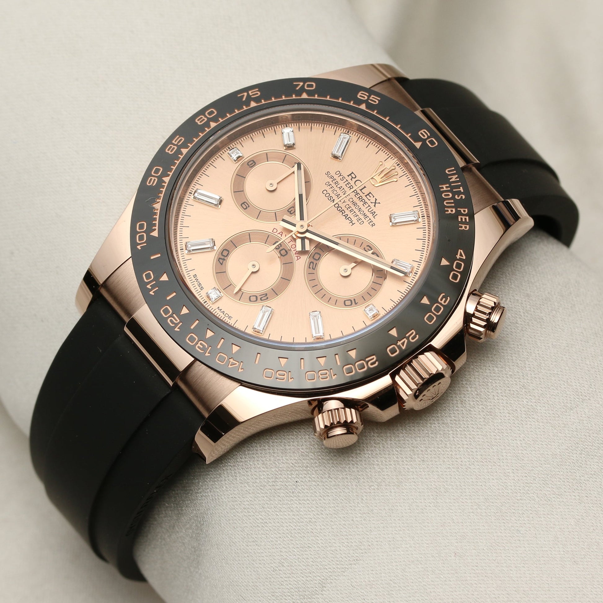 Unworn Rolex Daytona 116515LN Baguette Diamond Rosé Dial 18k Rose Gold