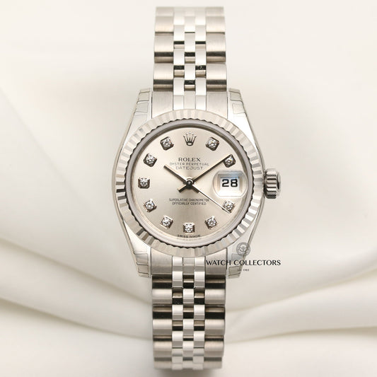 Unworn Rolex Lady DateJust 179174 Steel & 18k White Gold