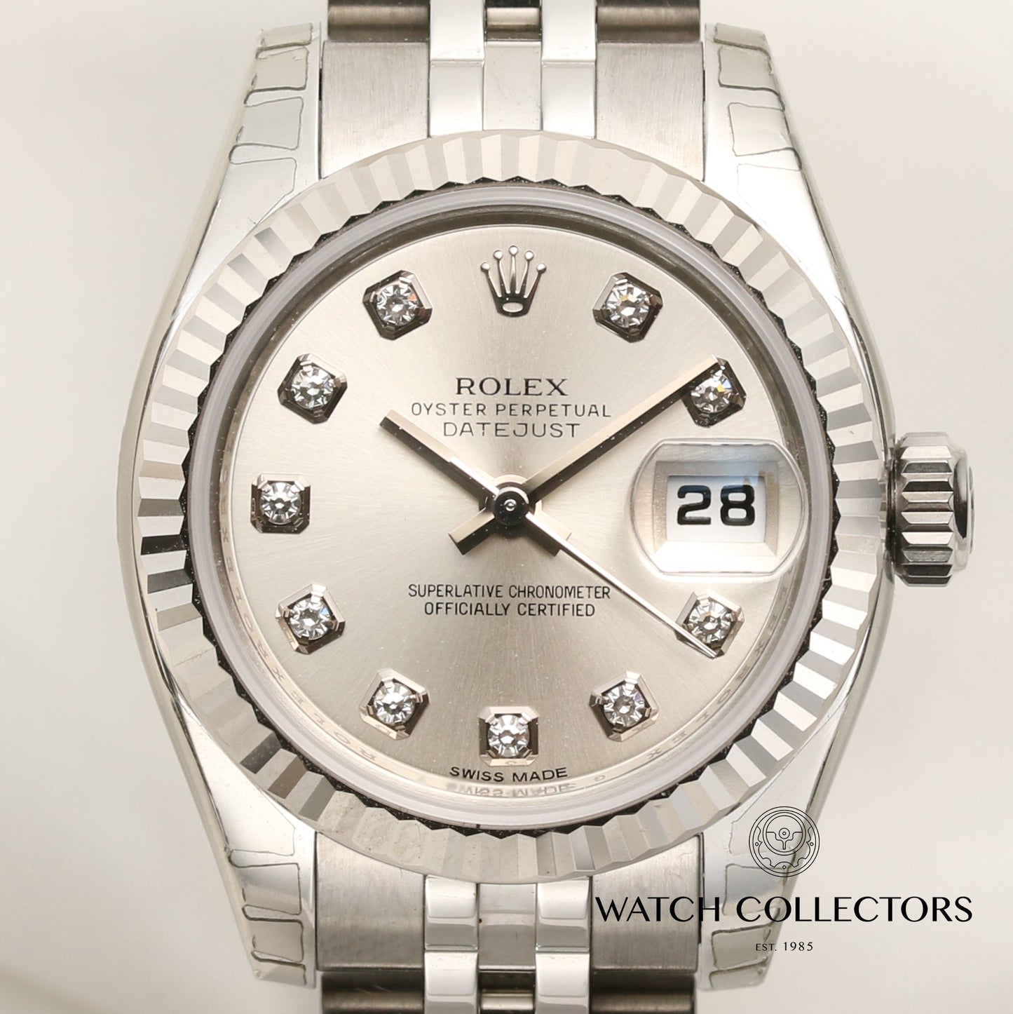 Unworn Rolex Lady DateJust 179174 Steel & 18k White Gold