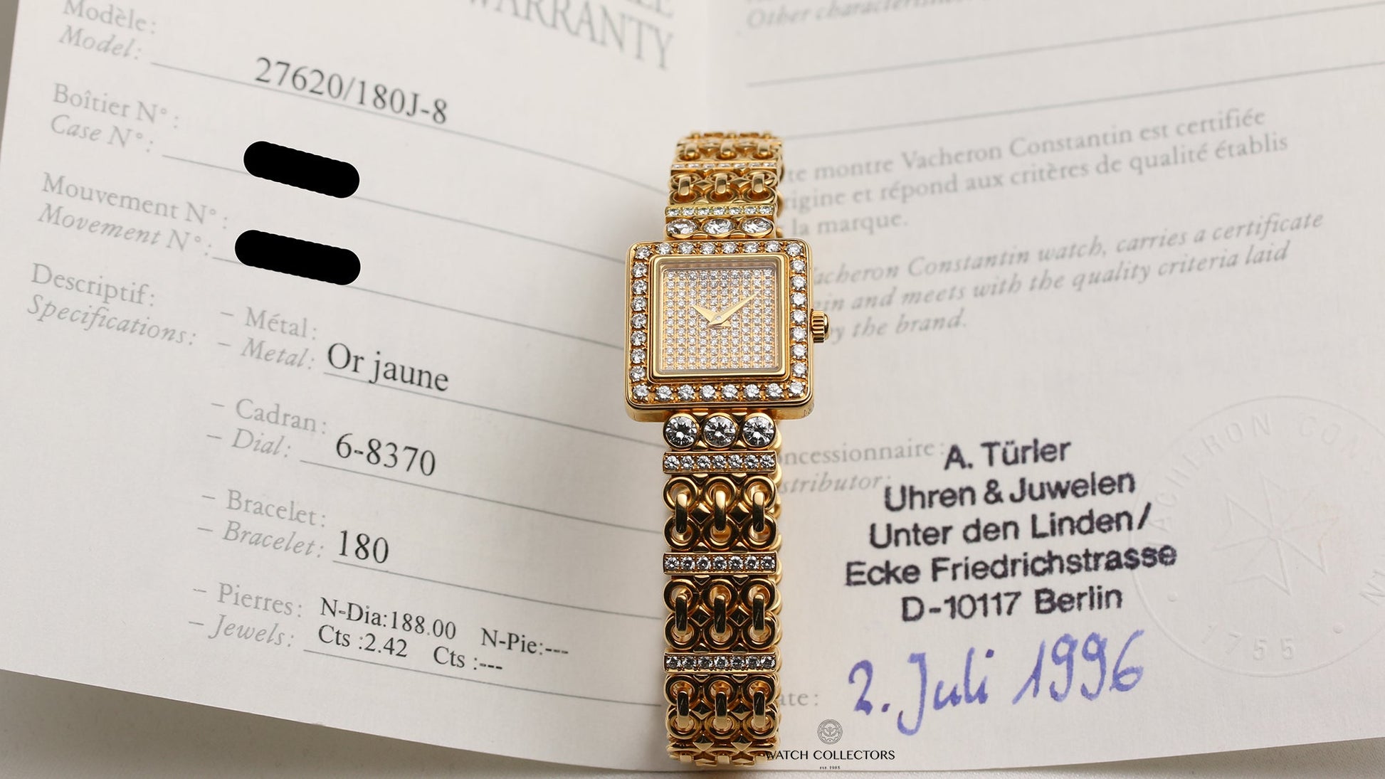 Vacheron Constantin 27620-180J-8 18k Yellow Gold Factory Diamonds