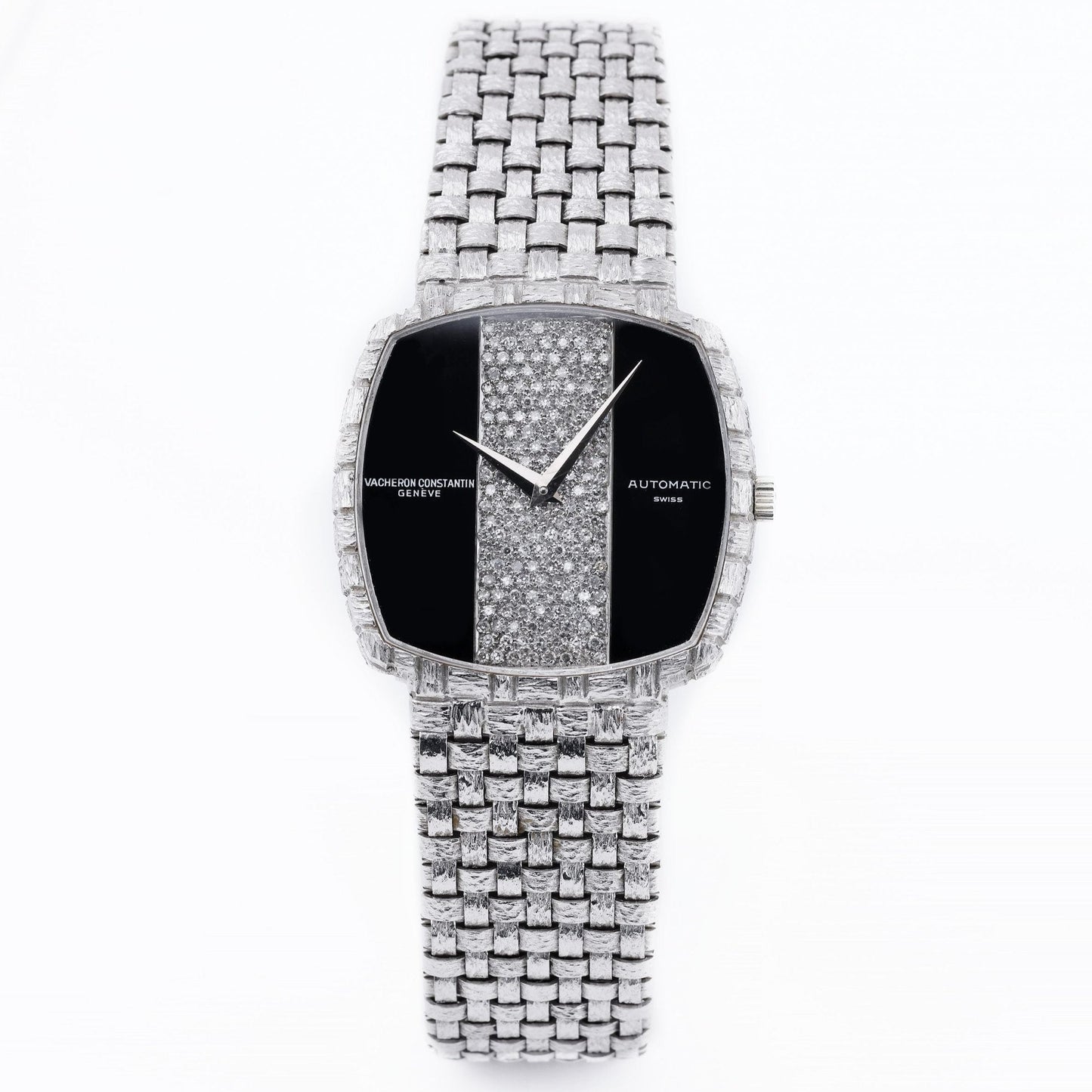 Vacheron Constantin | Vintage Onyx & Diamond Wristwatch | 18k White Gold | Woven Bracelet