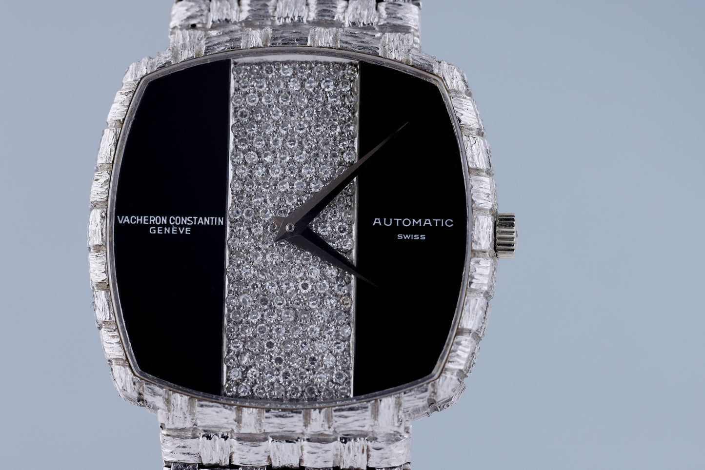 Vacheron Constantin | Vintage Onyx & Diamond Wristwatch | 18k White Gold | Woven Bracelet