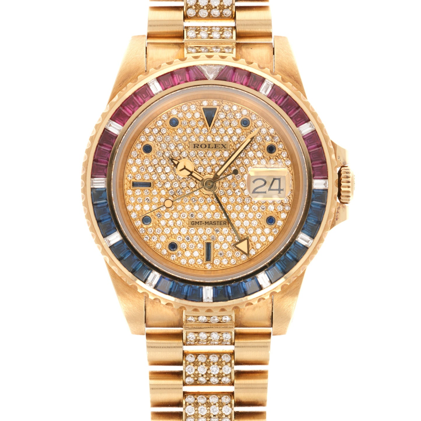 Rolex Yellow Gold GMT-Master Diamond Ruby Sapphire Watch Ref. 16758