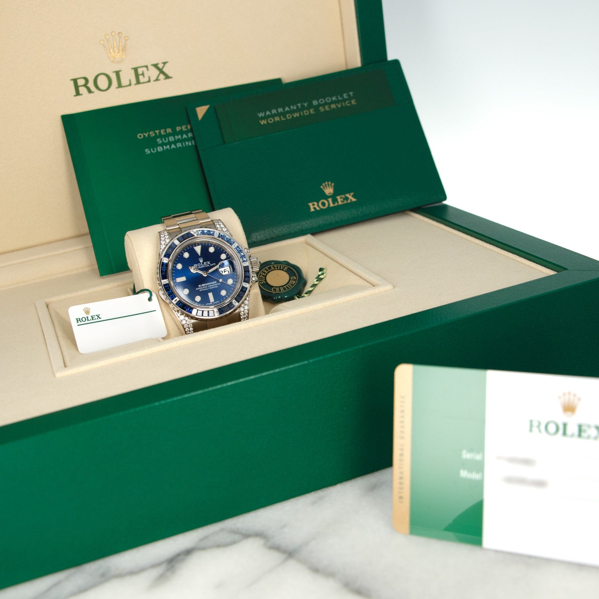 Rolex White Gold Submariner Diamond Sapphire Watch Ref. 116659