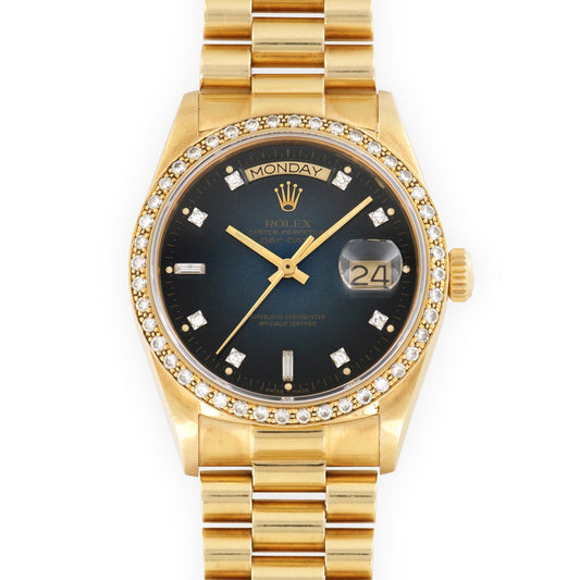 Rolex Yellow Gold Day-Date Blue Vignette Diamond Watch Ref. 18048