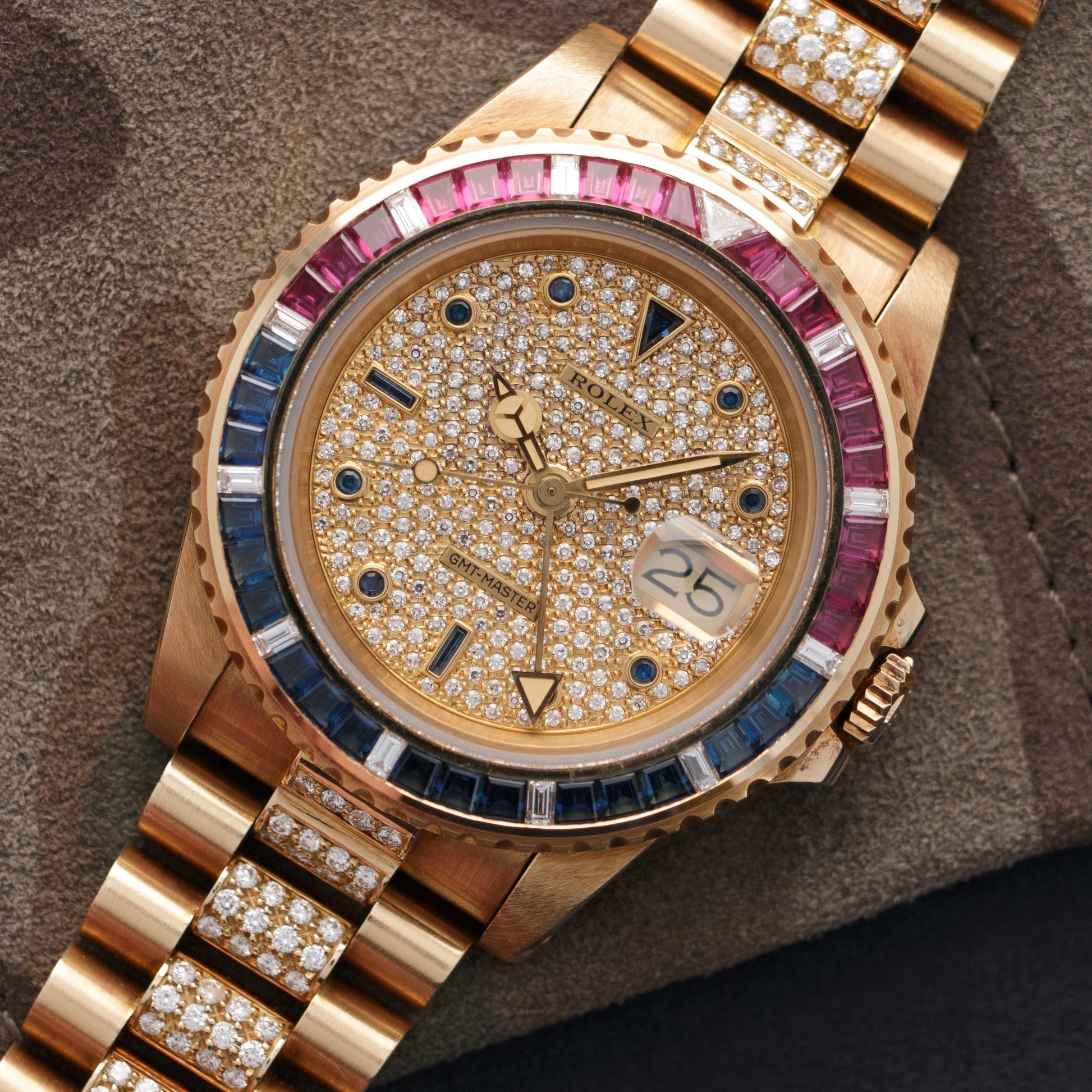 Rolex Yellow Gold GMT-Master Diamond Ruby Sapphire Watch Ref. 16758