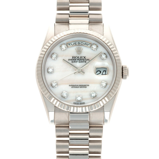 Rolex White Gold Day-Date Ref. 118239 with Mother of Pearl and Diamond Dial