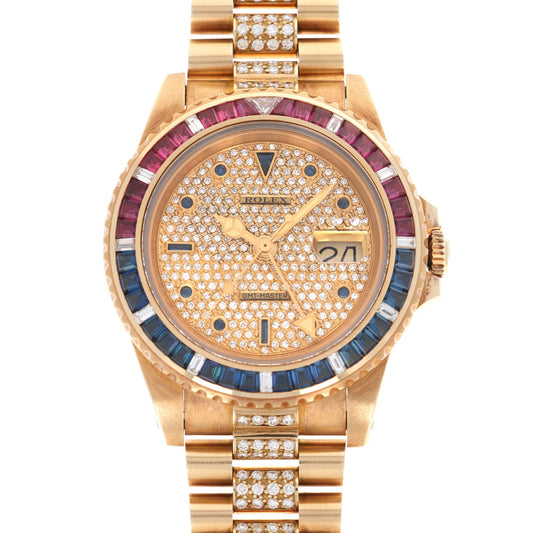 Rolex Yellow Gold GMT-Master Diamond Ruby Sapphire Watch Ref. 16758