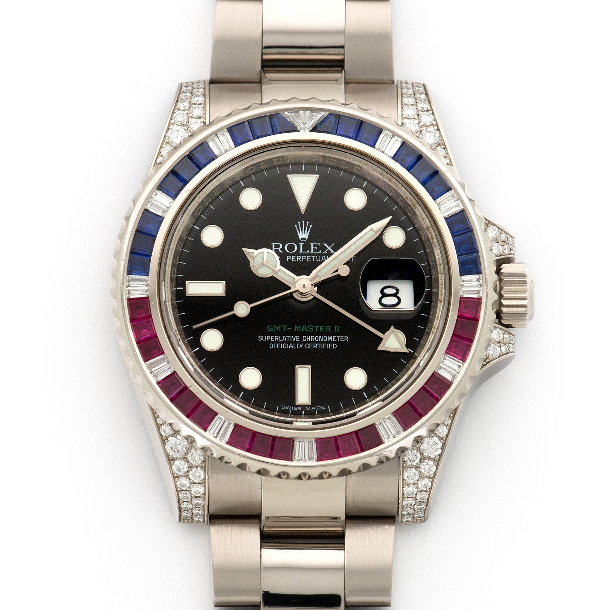 Rolex White Gold GMT-Master II Sapphire Ruby Diamond Watch Ref. 116759