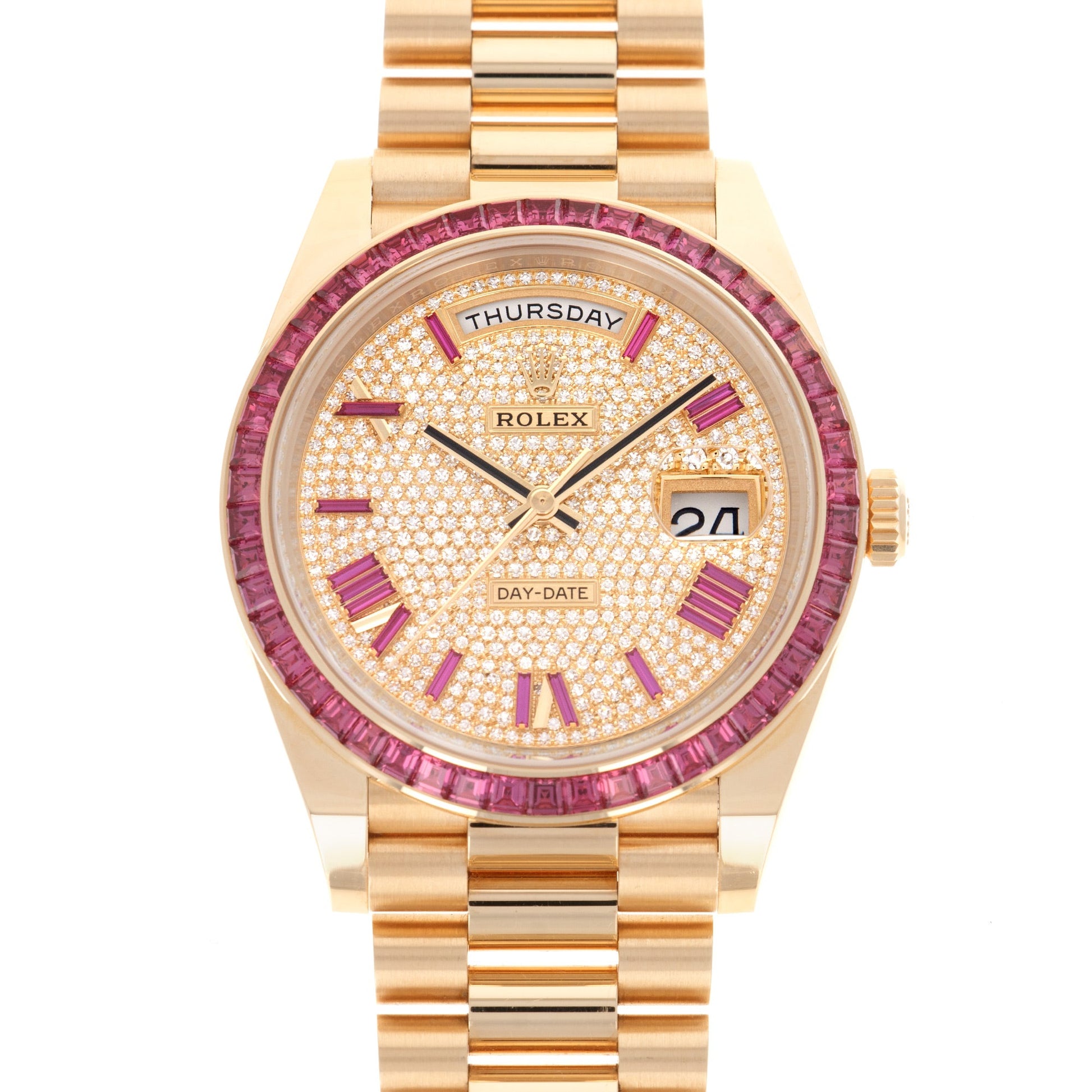 Rolex Yellow Gold Day-Date Diamond & Ruby Watch Ref. 228398