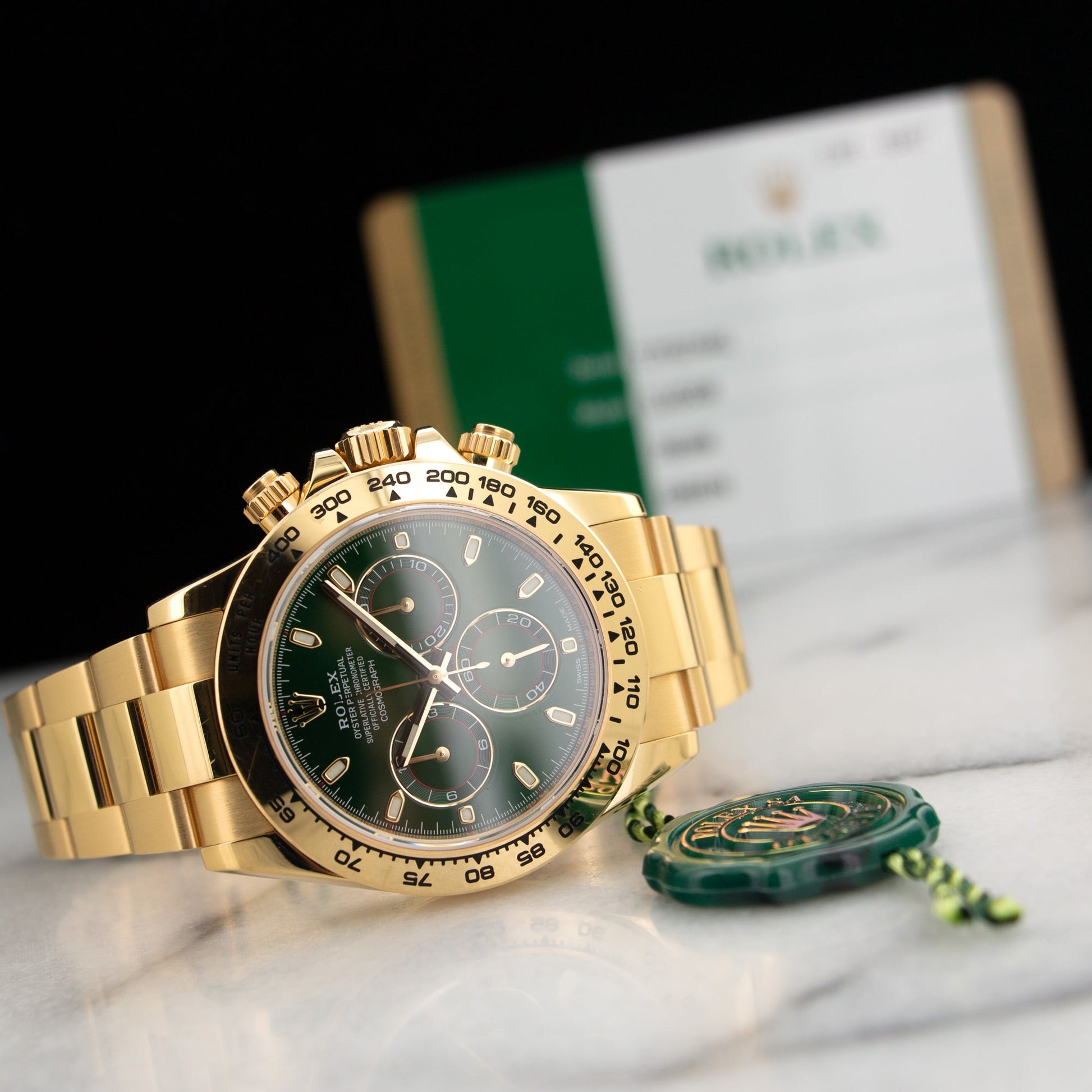 Rolex Yellow Gold Cosmograph Daytona Green Watch Ref. 116508