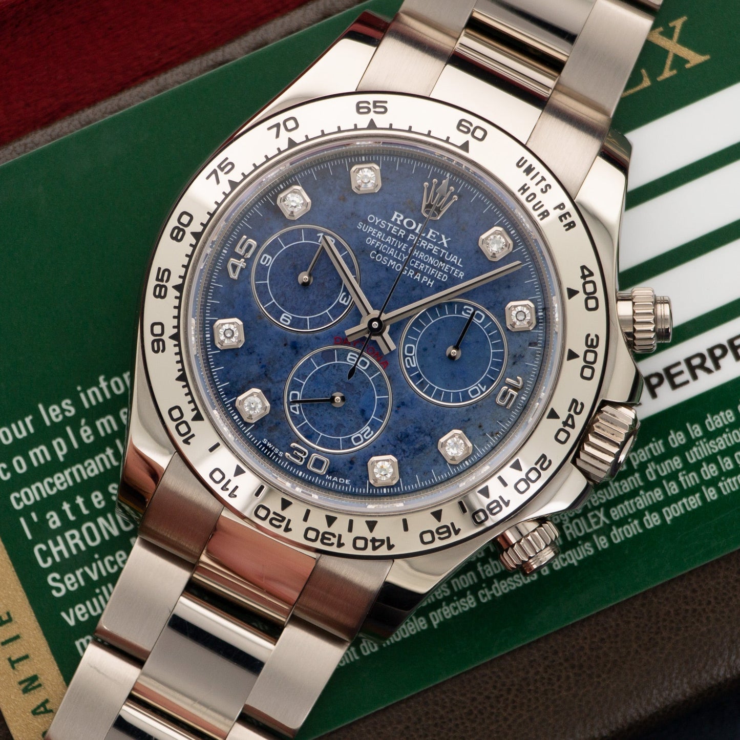 Rolex White Gold Cosmograph Daytona Sodalite Diamond Watch Ref. 116509