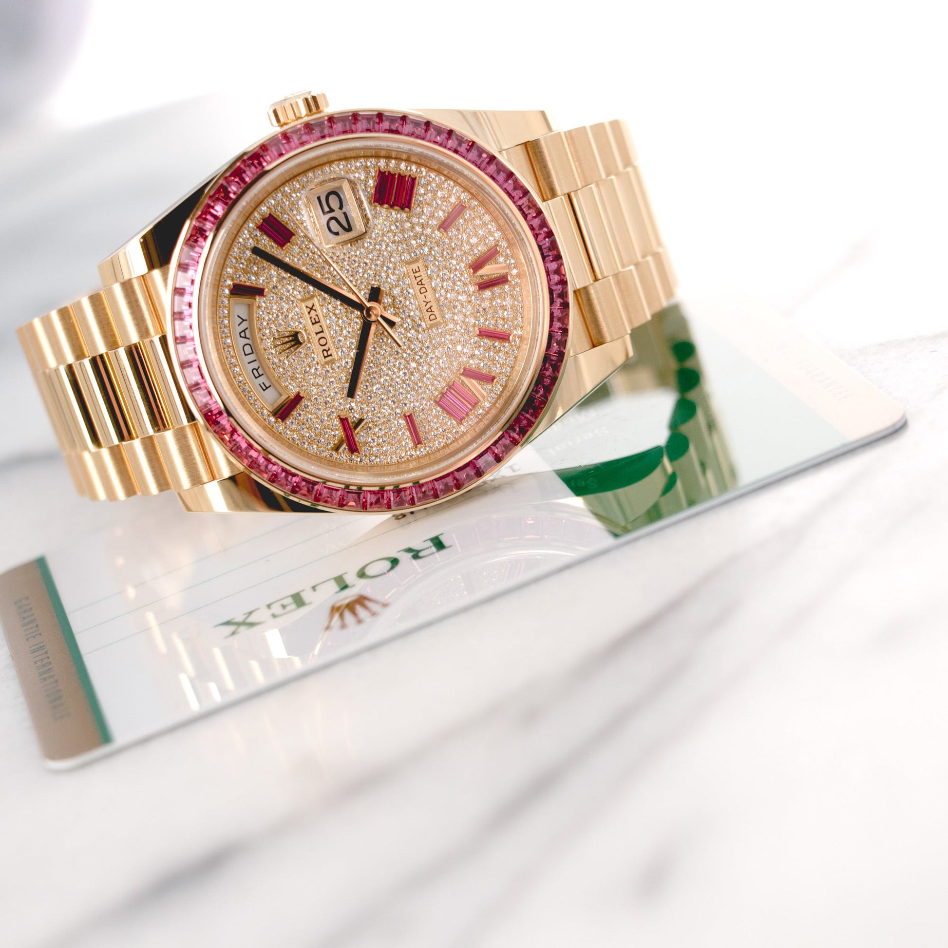 Rolex Yellow Gold Day-Date Diamond & Ruby Watch Ref. 228398