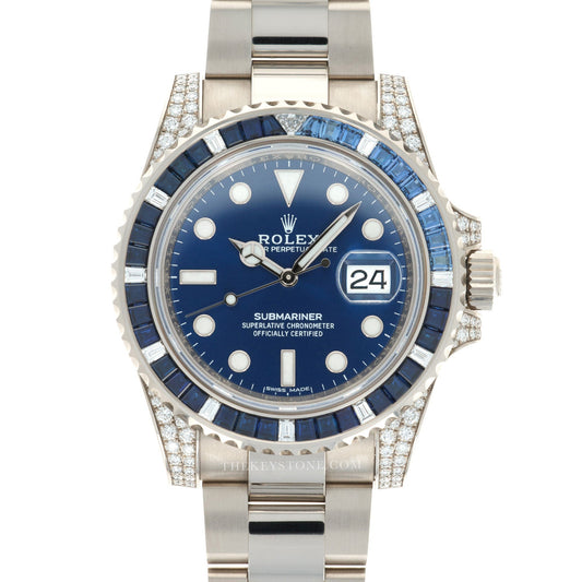 Rolex White Gold Submariner Diamond Sapphire Watch Ref. 116659