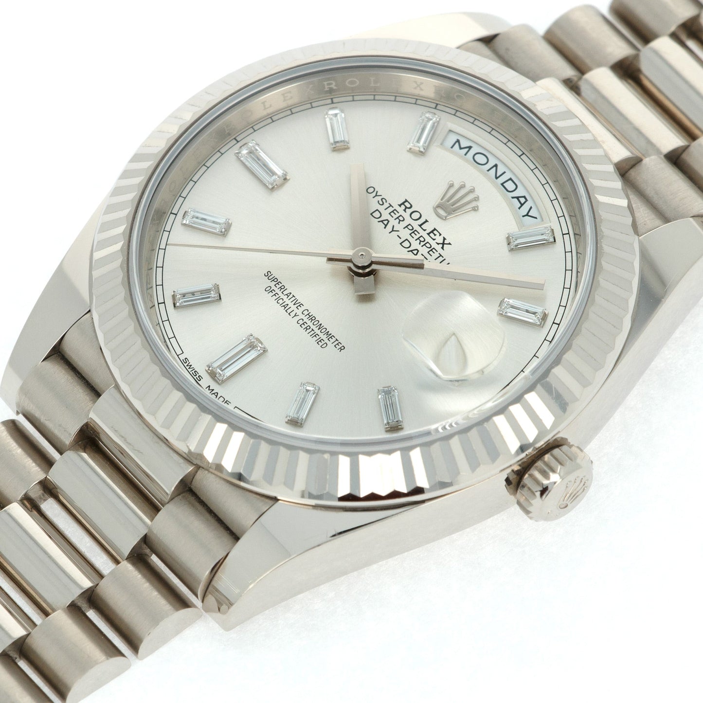 Rolex White Gold Day-Date Ref. 228239 with Factory Baguette Diamond Dial