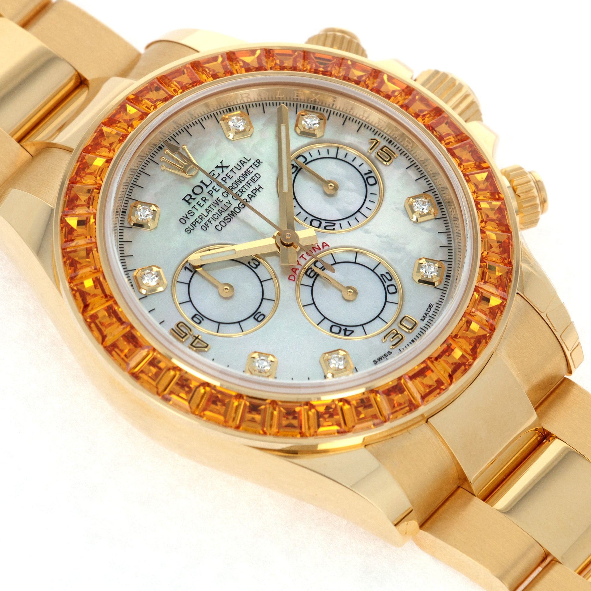 Rolex Yellow Gold Daytona Ref. 116578 with MOP Dial and Orange Sapphires