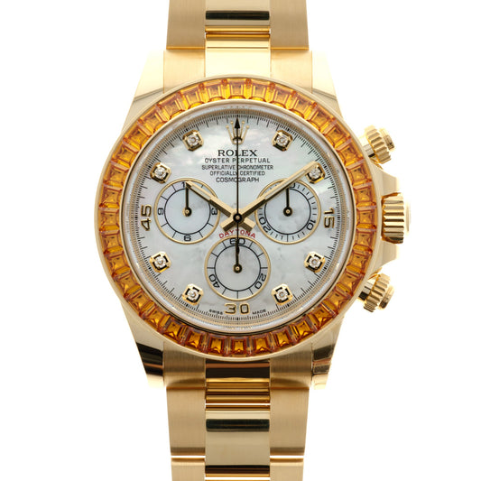 Rolex Yellow Gold Daytona Ref. 116578 with MOP Dial and Orange Sapphires