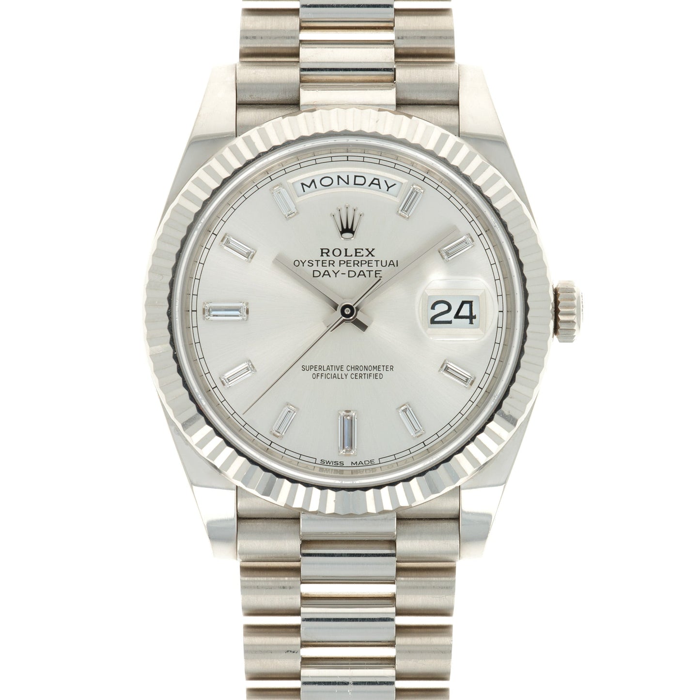 Rolex White Gold Day-Date Ref. 228239 with Factory Baguette Diamond Dial