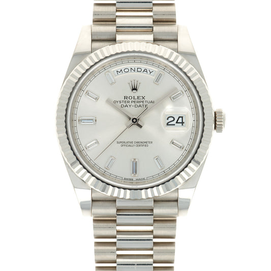 Rolex White Gold Day-Date Ref. 228239 with Factory Baguette Diamond Dial