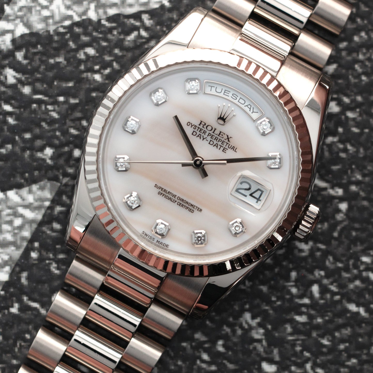 Rolex White Gold Day-Date Ref. 118239 with Mother of Pearl and Diamond Dial