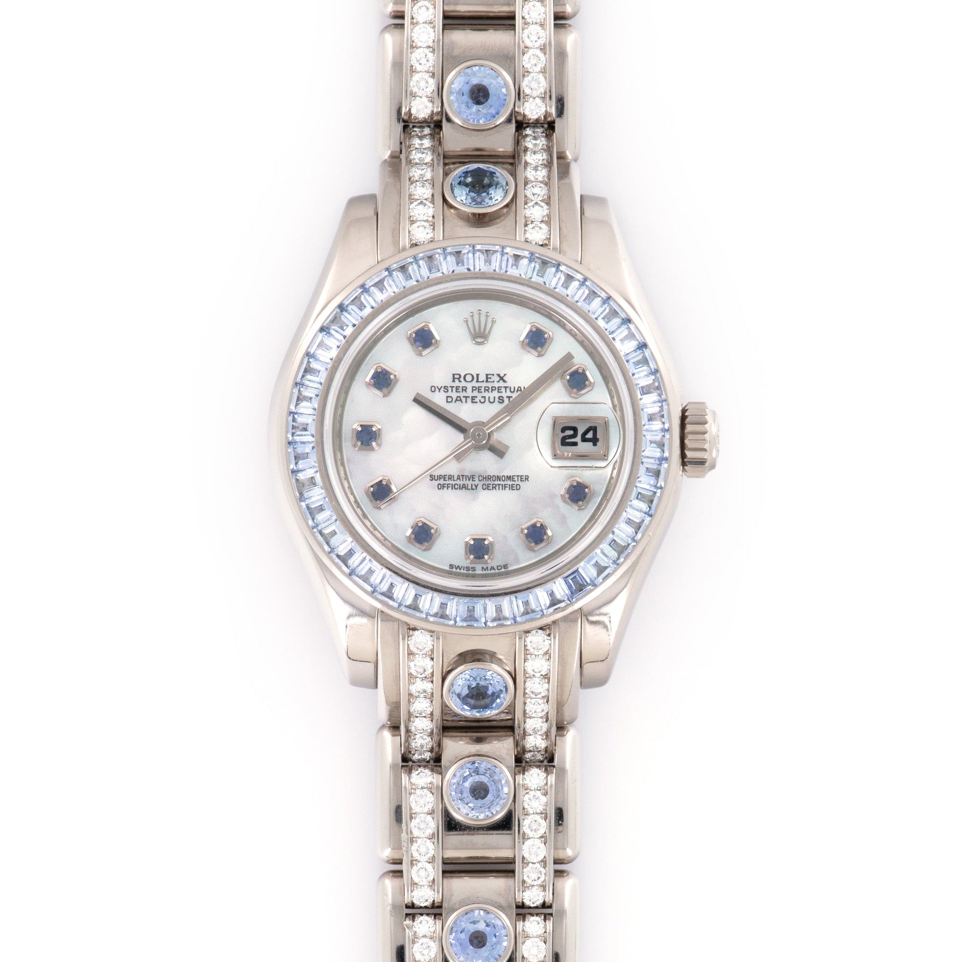 Rolex White Gold Pearlmaster Diamond Sapphire Ref. 80309