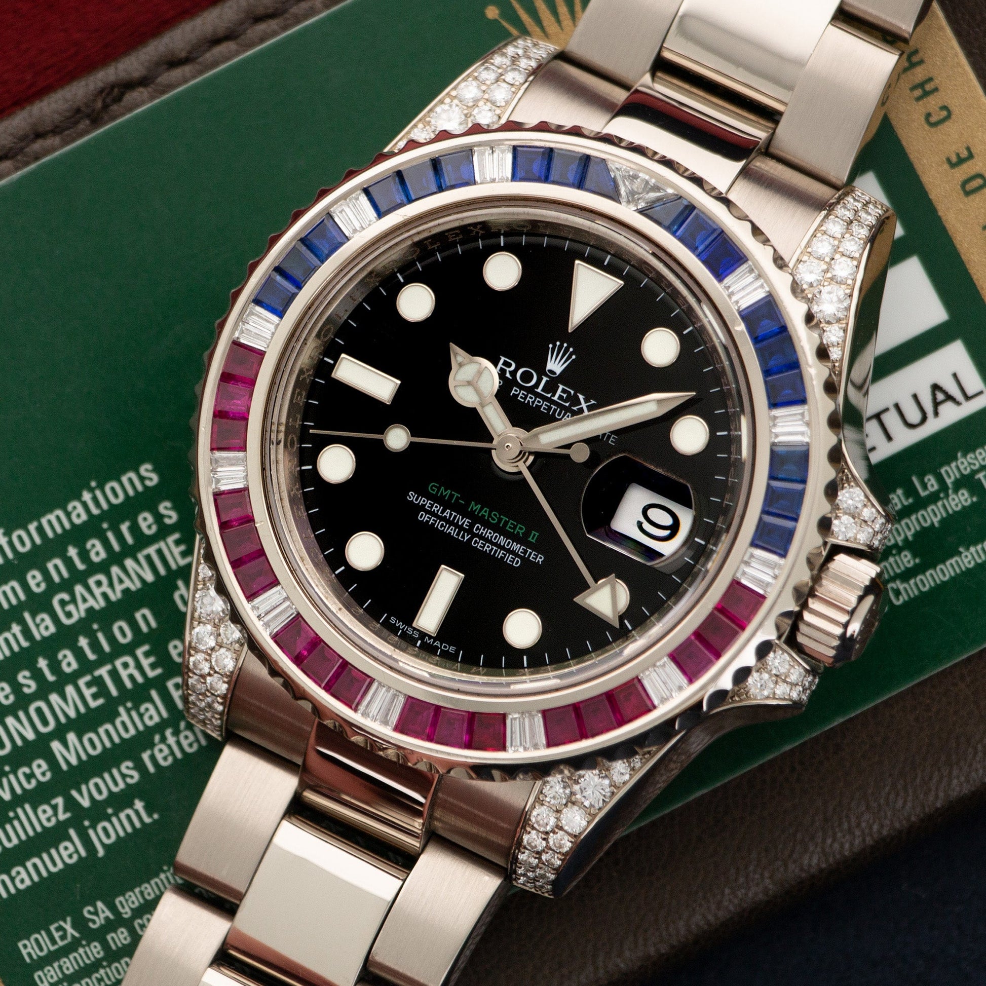 Rolex White Gold GMT-Master II Sapphire Ruby Diamond Watch Ref. 116759