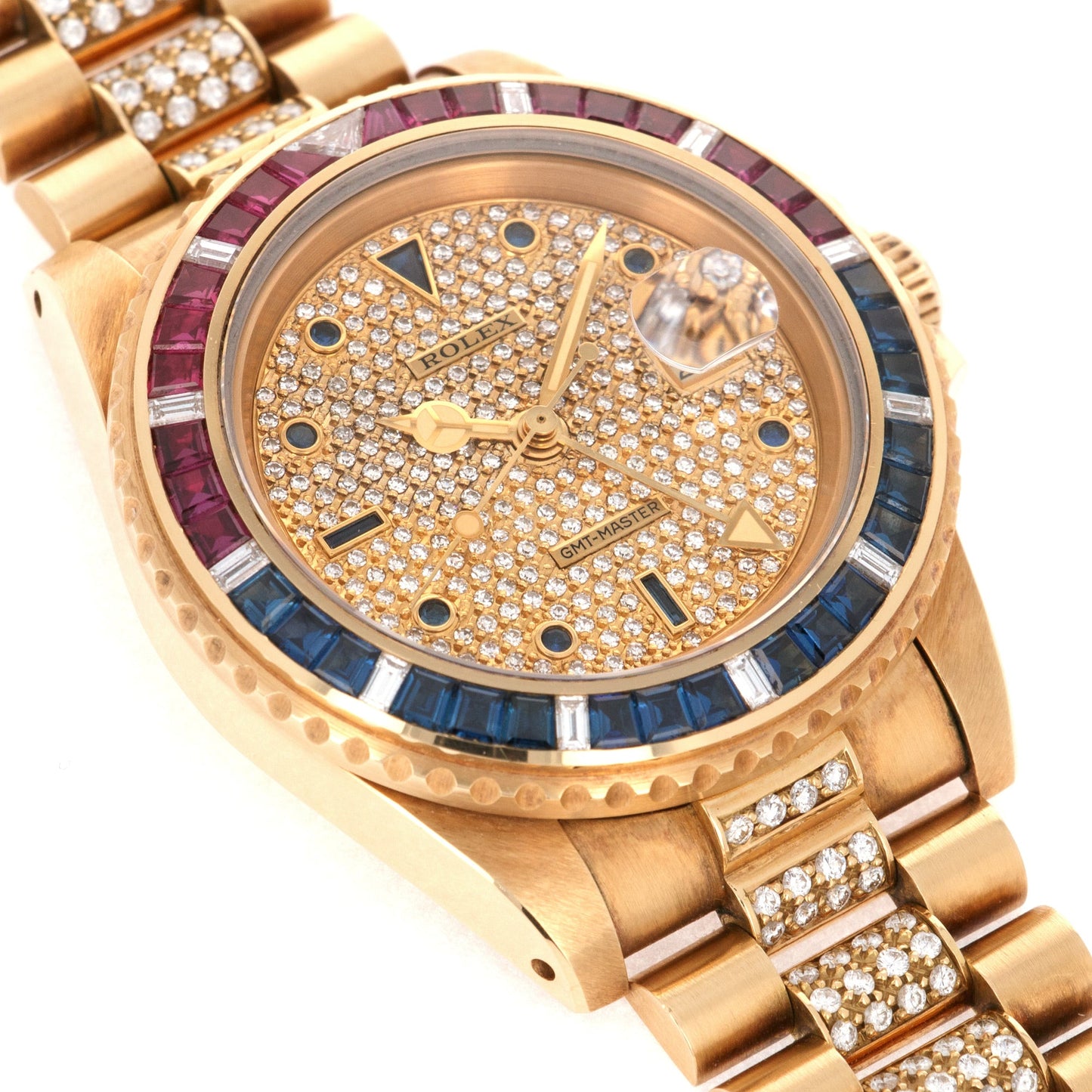 Rolex Yellow Gold GMT-Master Diamond Ruby Sapphire Watch Ref. 16758