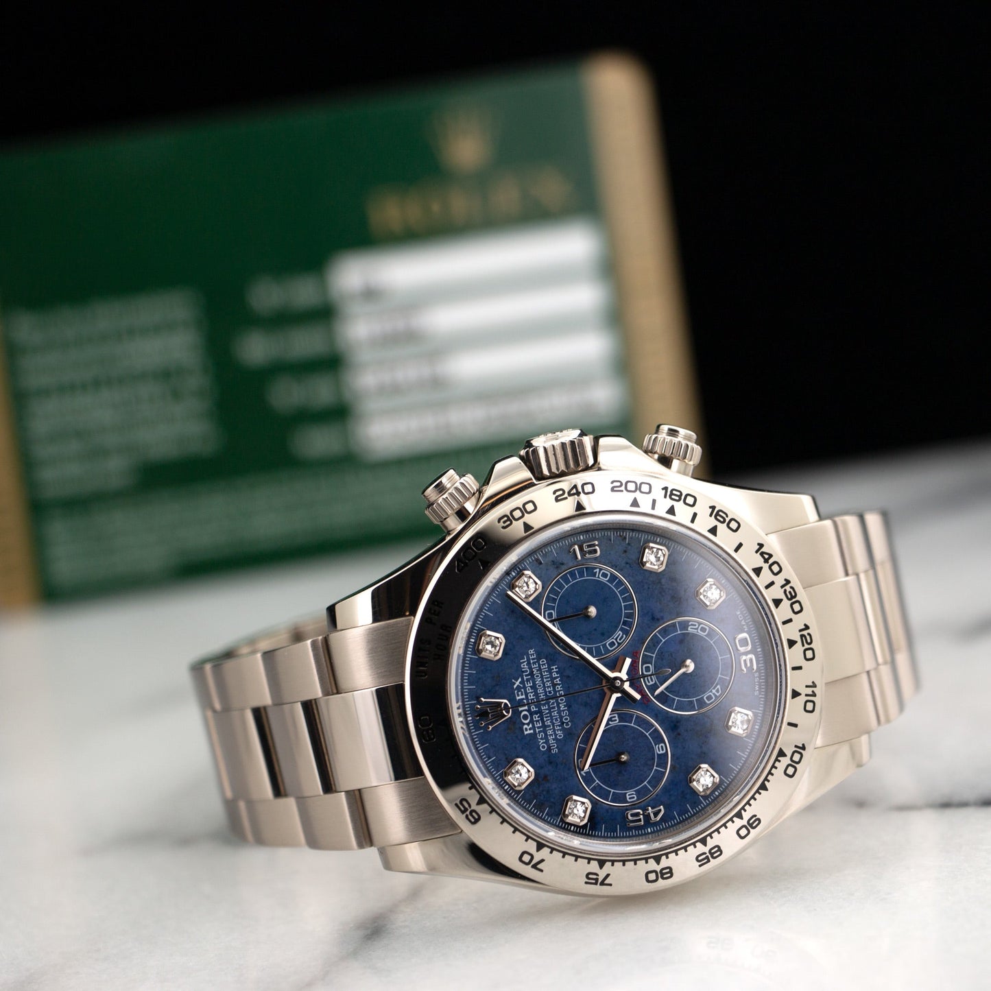 Rolex White Gold Cosmograph Daytona Sodalite Diamond Watch Ref. 116509