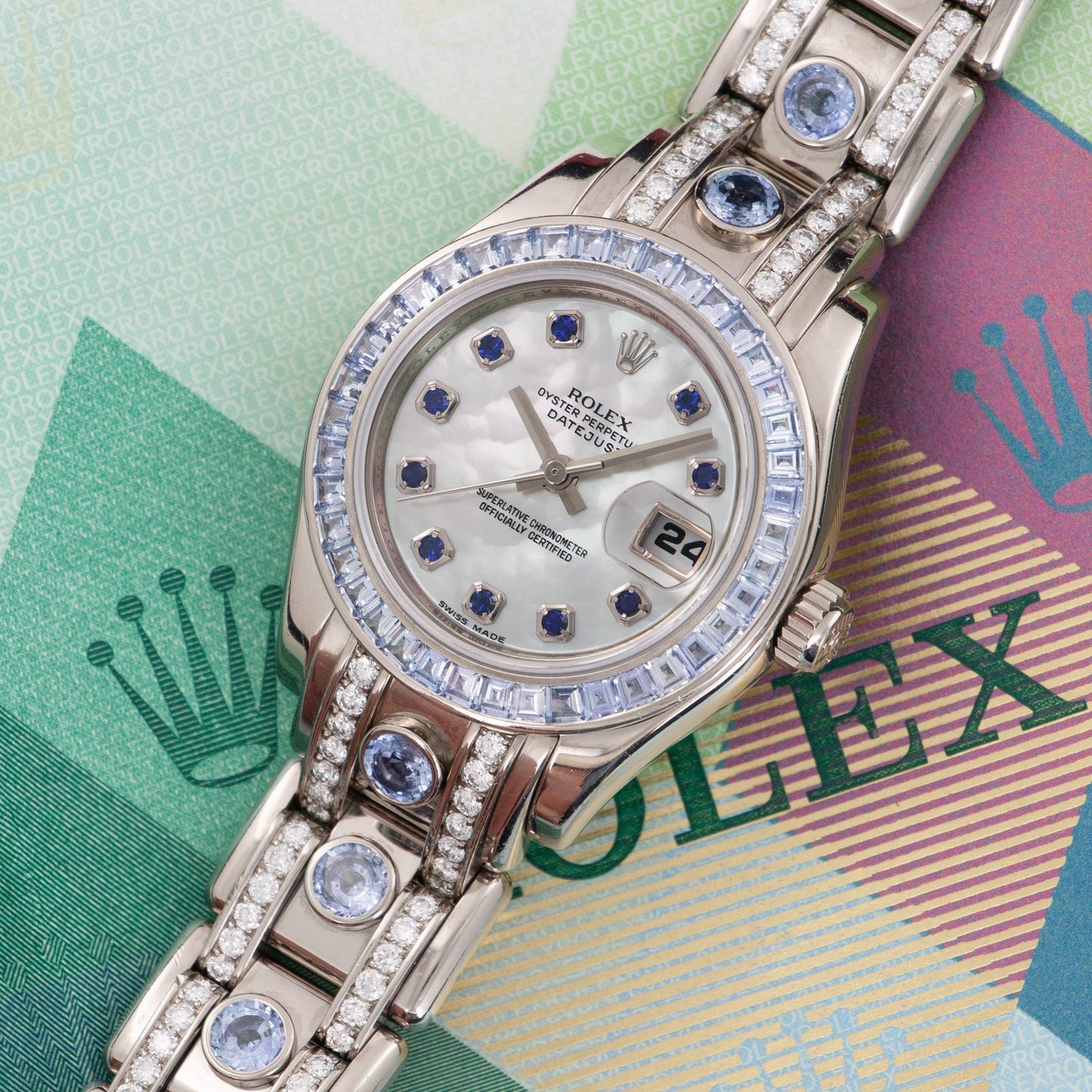 Rolex White Gold Pearlmaster Diamond Sapphire Ref. 80309