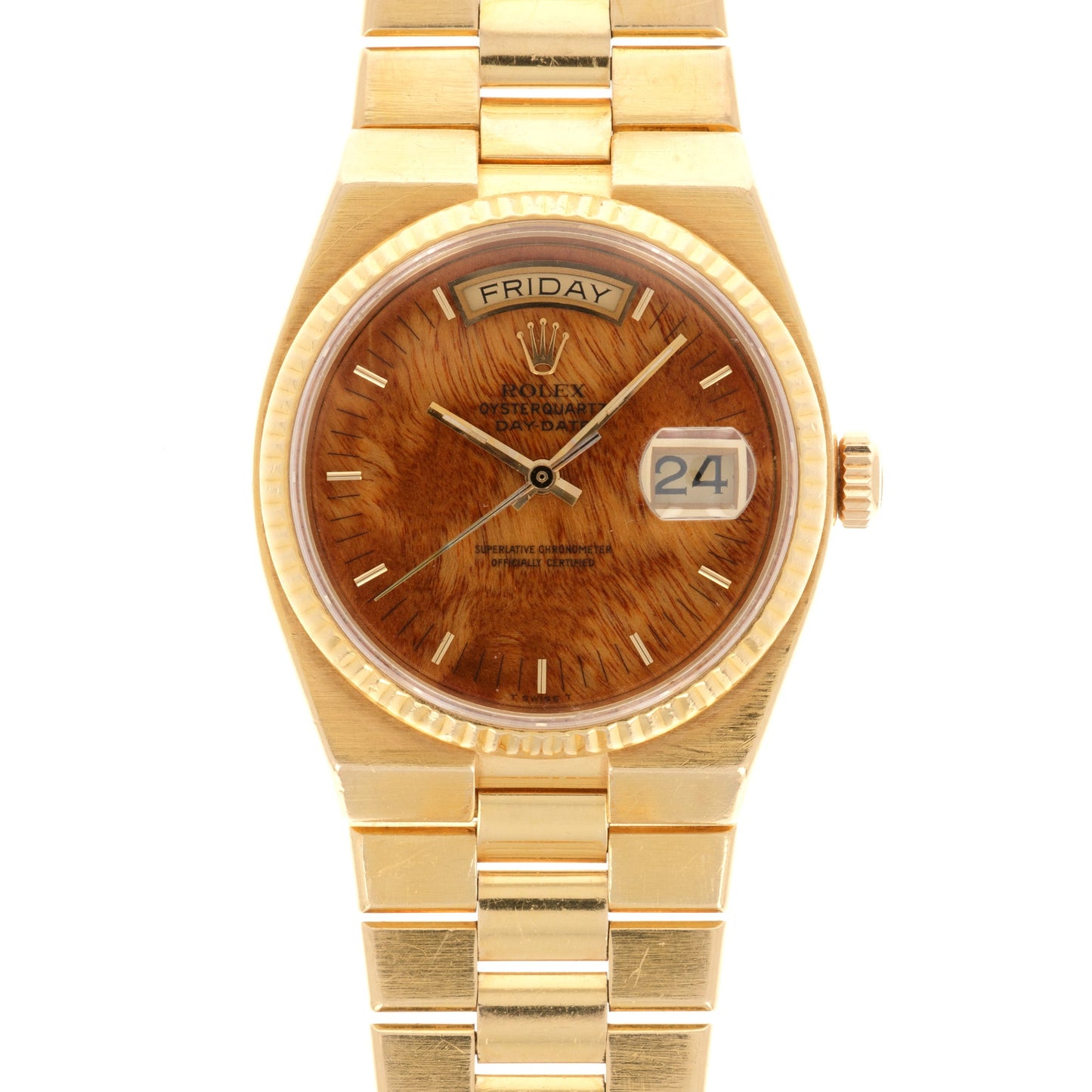 Rolex Yellow Gold Day-Date Oysterquartz Ref. 19018 with Wood Dial