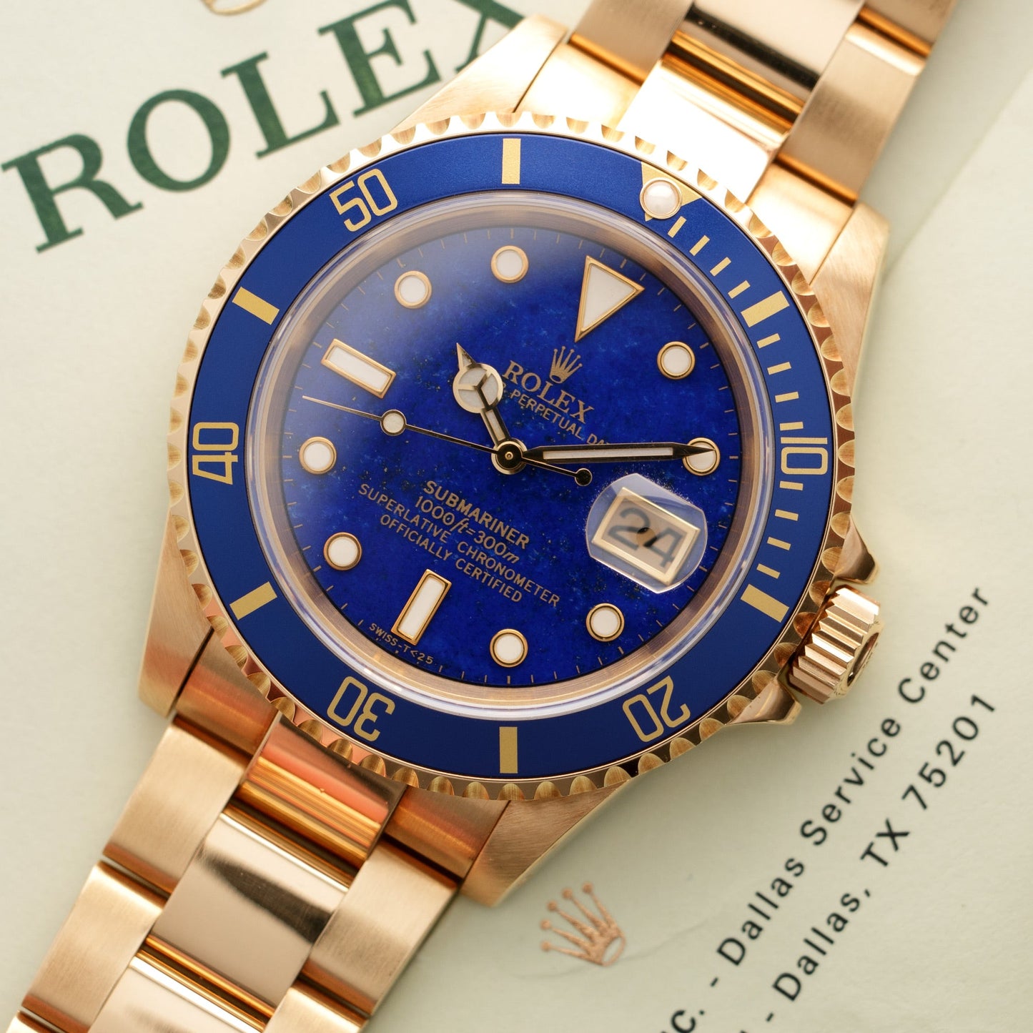 Rolex Yellow Gold Submariner Lapis Lazuli Watch Ref. 16618