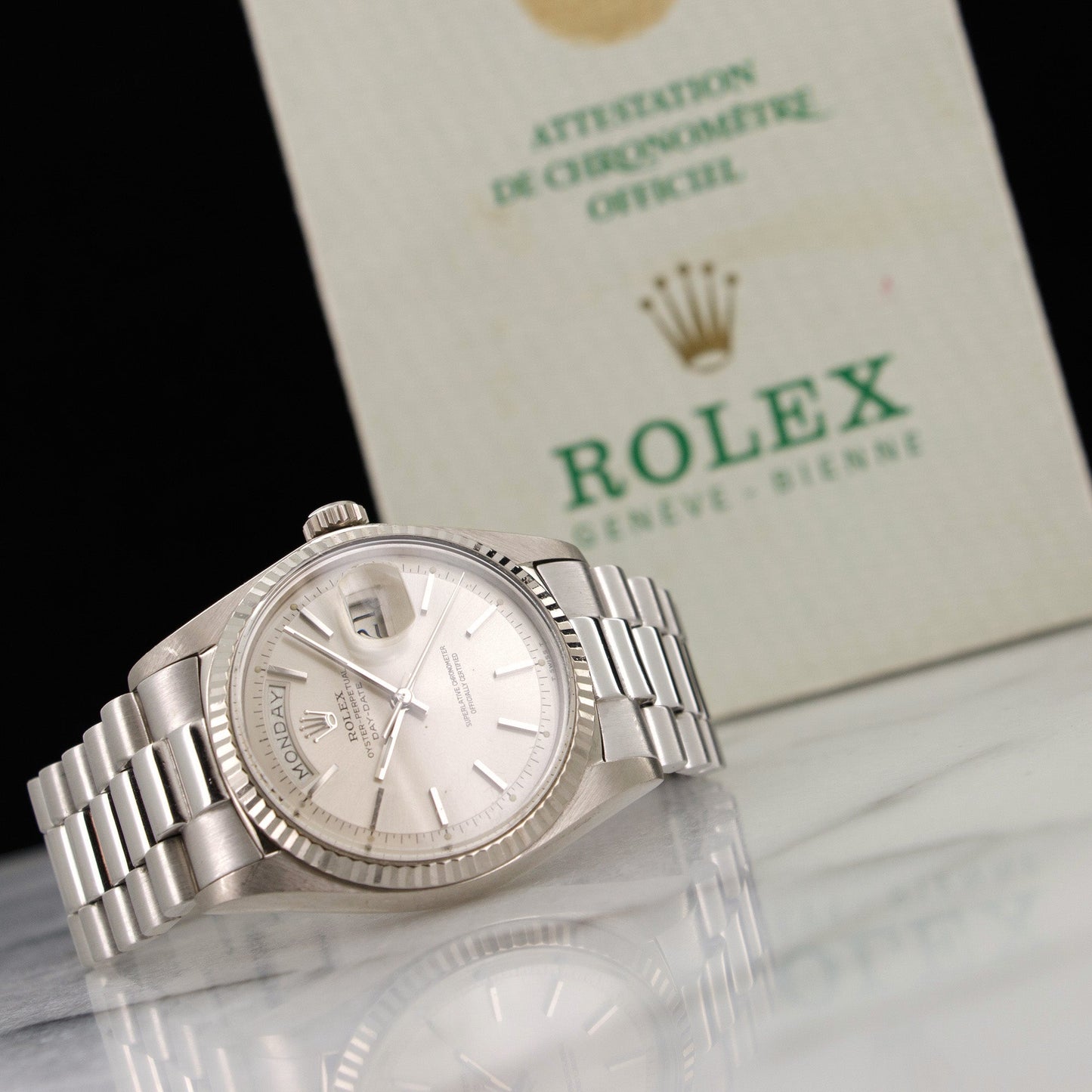 Rolex White Gold Day-Date Watch Ref. 1803 with Original Warranty Paper